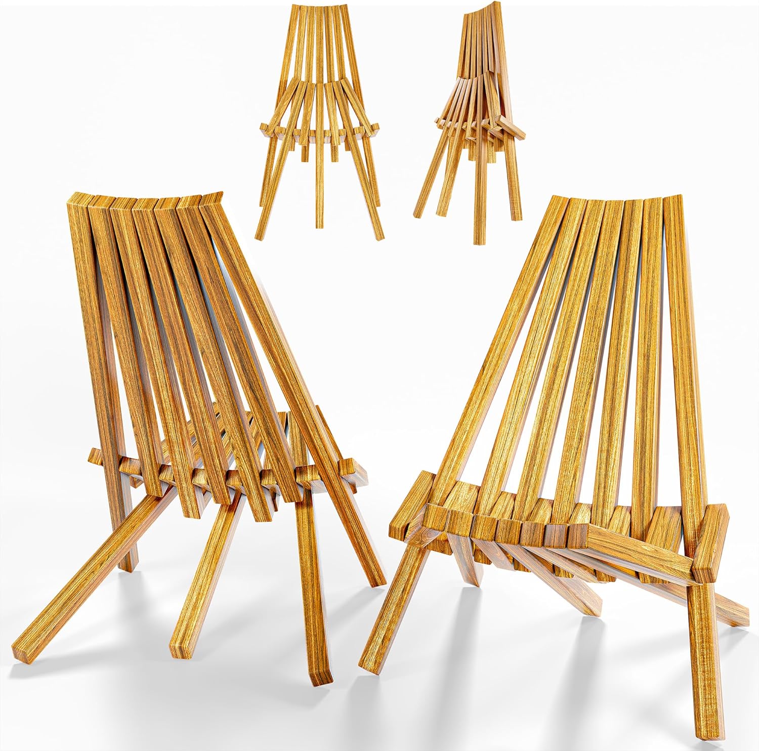 Melino 2PCS Acacia Wooden Folding Chair for Outdoor, Low Profile Acacia Wood Lounge Chair, Outdoor Foldable Chairs for Patio, Porch, Pool Deck, Lawn, Garden - Walnut - Pair