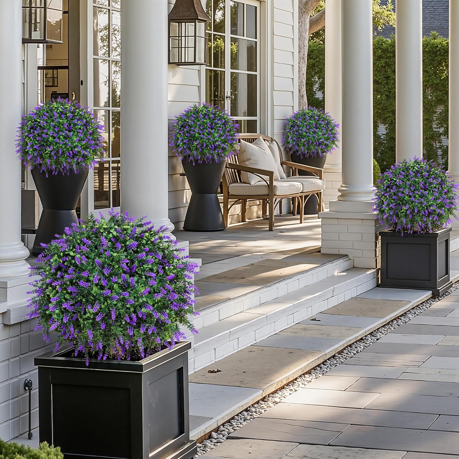 HyeFlora 2 Pack Artificial Topiary Boxwood Ball Trees with Lavender Fake Plants for Outdoor Indoor Artificial Shrubs with Ground Spike UV Resistant Fake Bushes for Front Porch Garden (Purple Lavender) - Image 8