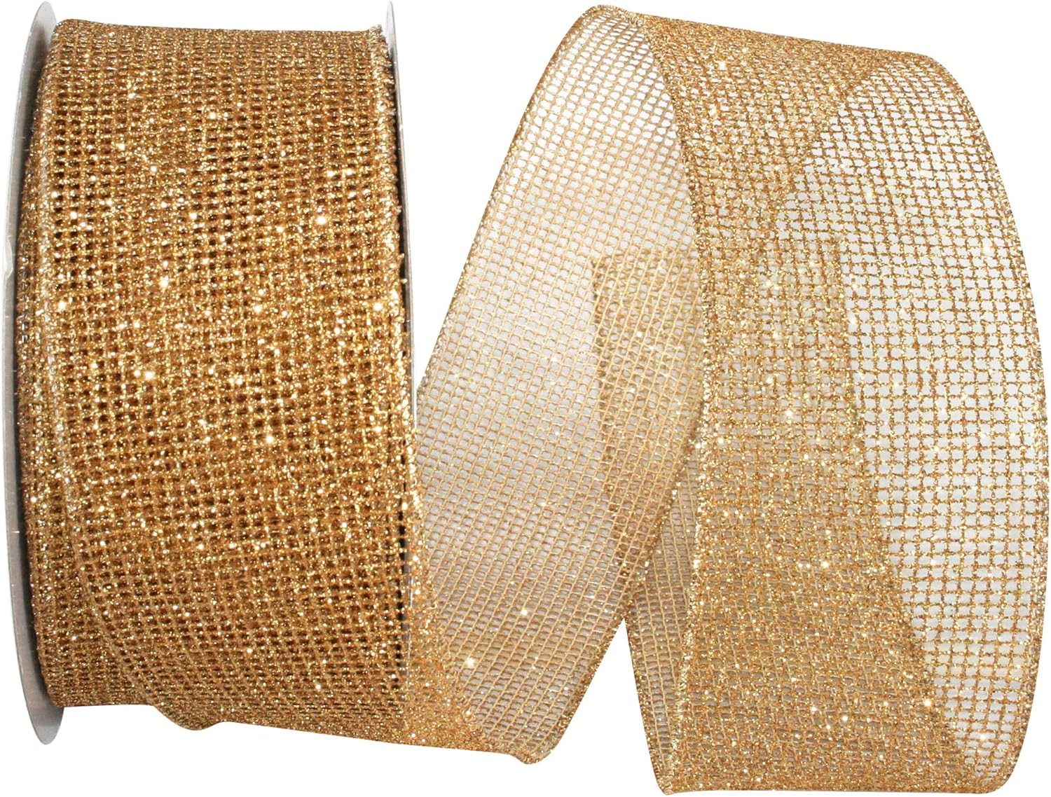 Reliant Ribbon Glitter Web Mesh Metallic Wired Edge Ribbon, 2-1/2 Inch X 20 Yards, Silver