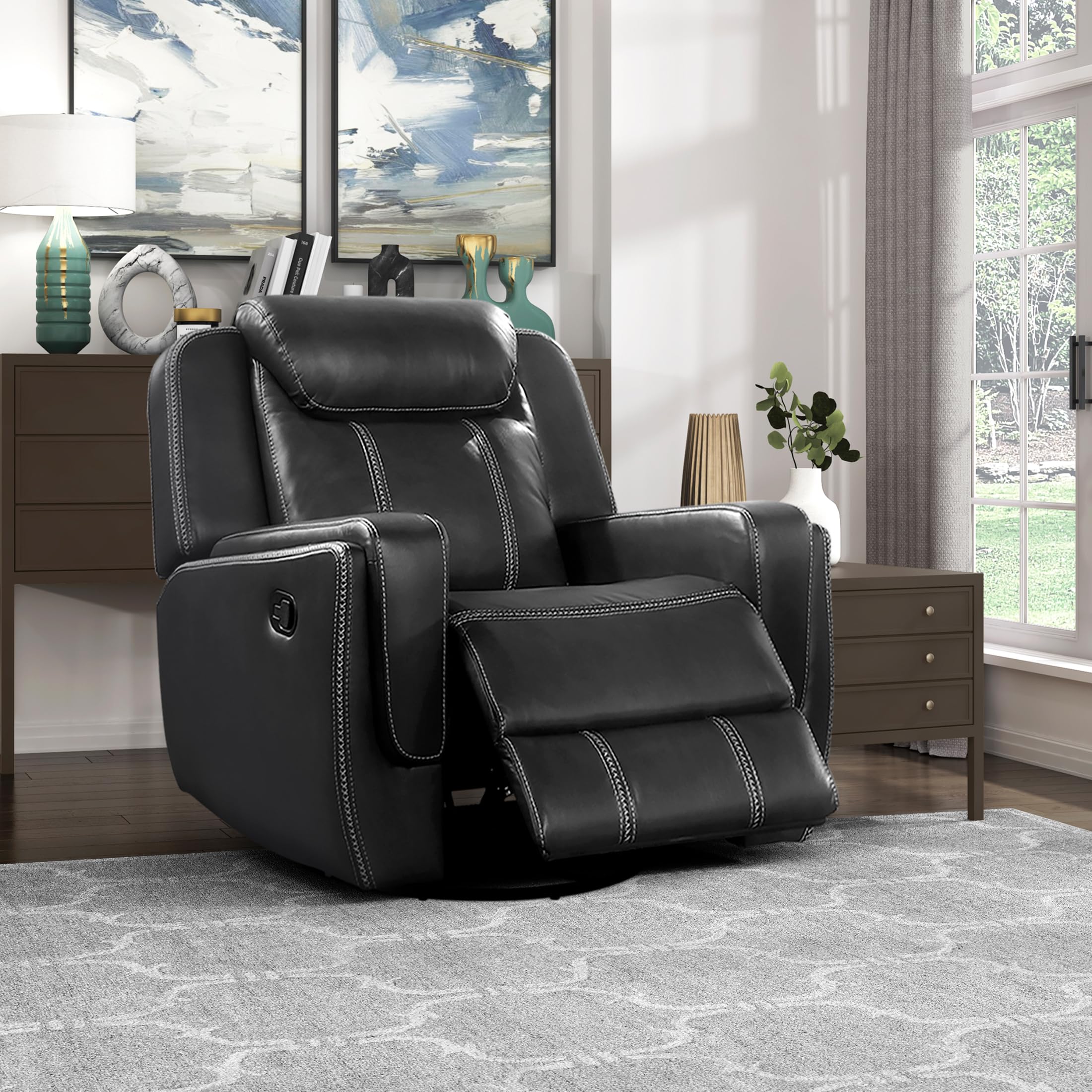Photo 1 of Lexicon Modern Swivel Glider Recliner Chair - Black