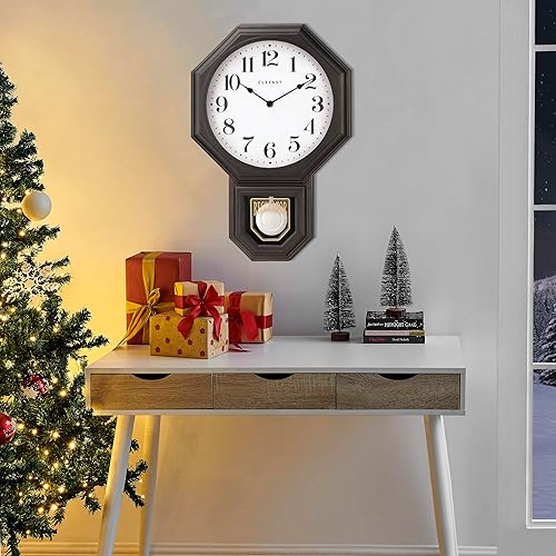 Miniatura 7 de CLXEAST Relojes de pared de péndulo para decoración de sala de estar, reloj regulador de casa escolar grande con péndulo, bronce aceitado de