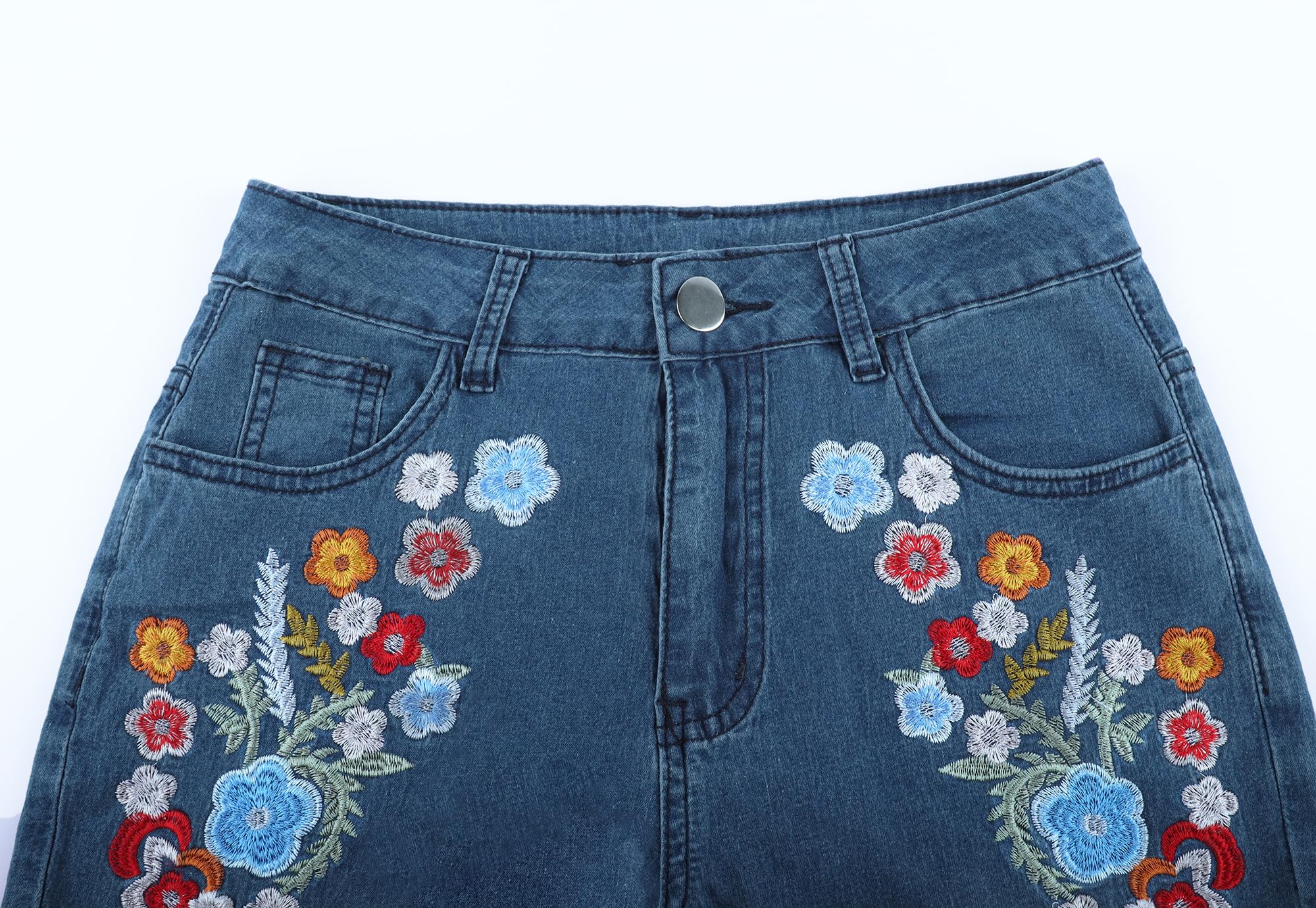 XKBHYD Ladies Embroidered Jeans Womens Wide Leg Bell Bottom Denim Pants Vintage Stretch Butt Lifting Washed Jeans