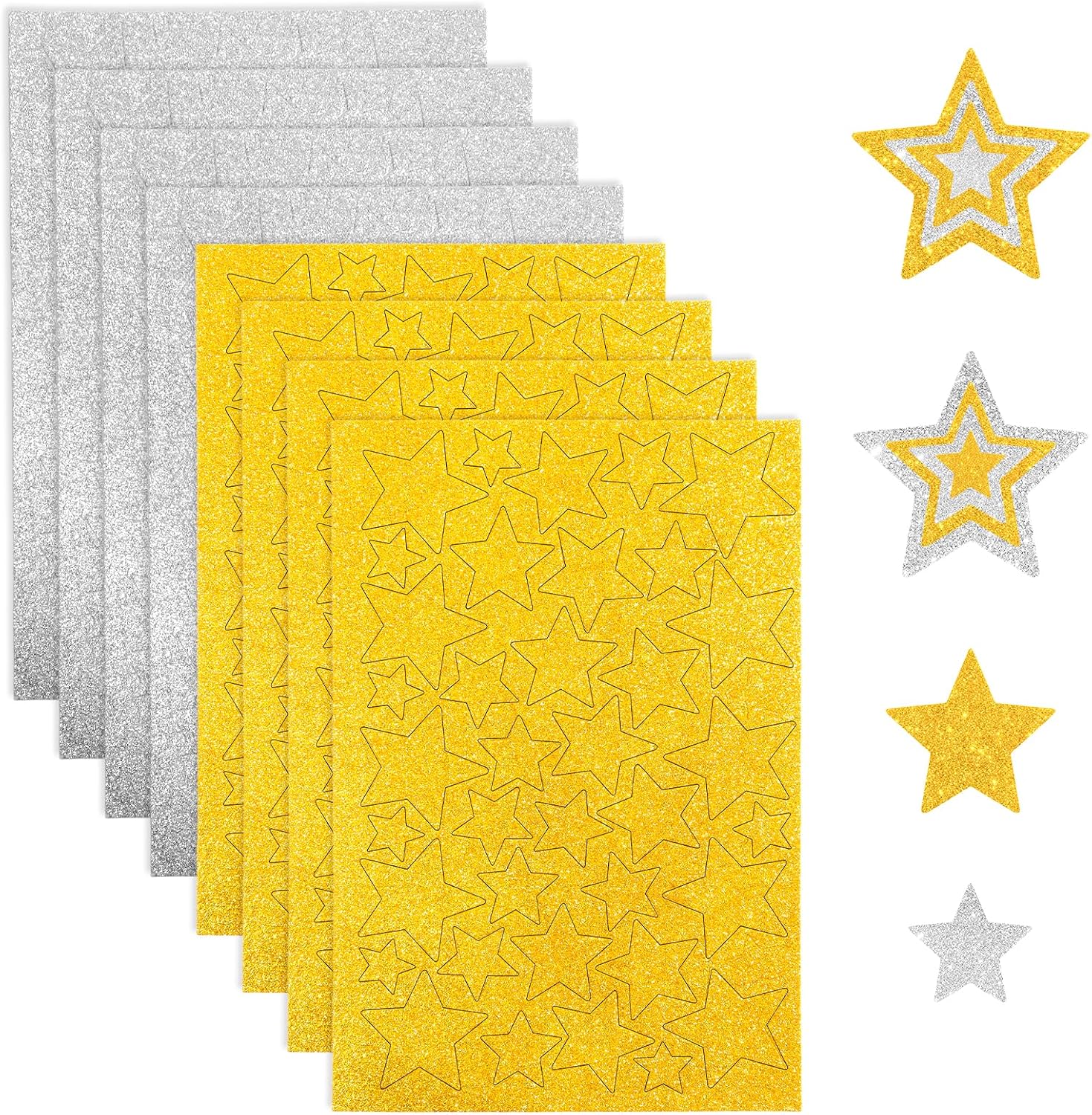 Matio 320 PCS Star Stickers, 4th of July Glitter Foam Star Stickers