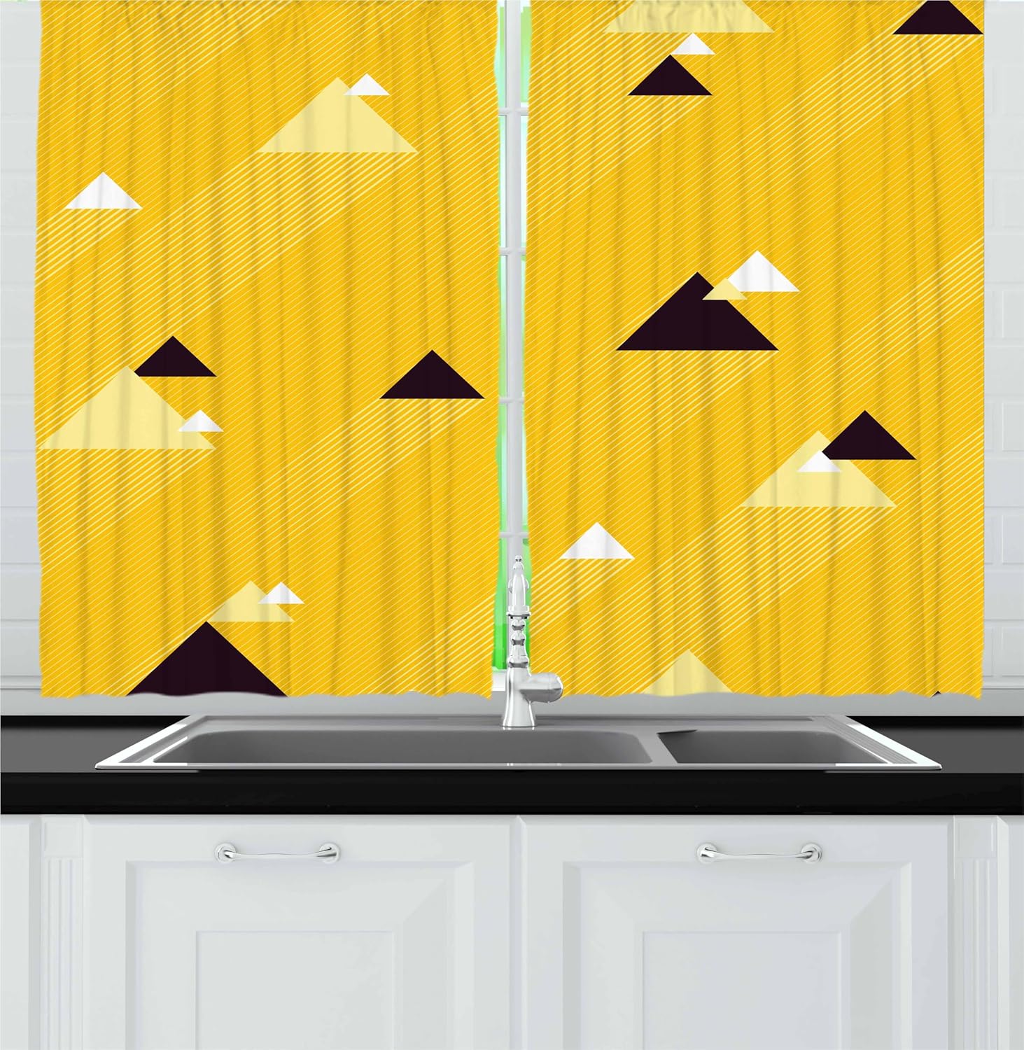 Ambesonne Vintage Yellow Kitchen Curtains, Big and Small