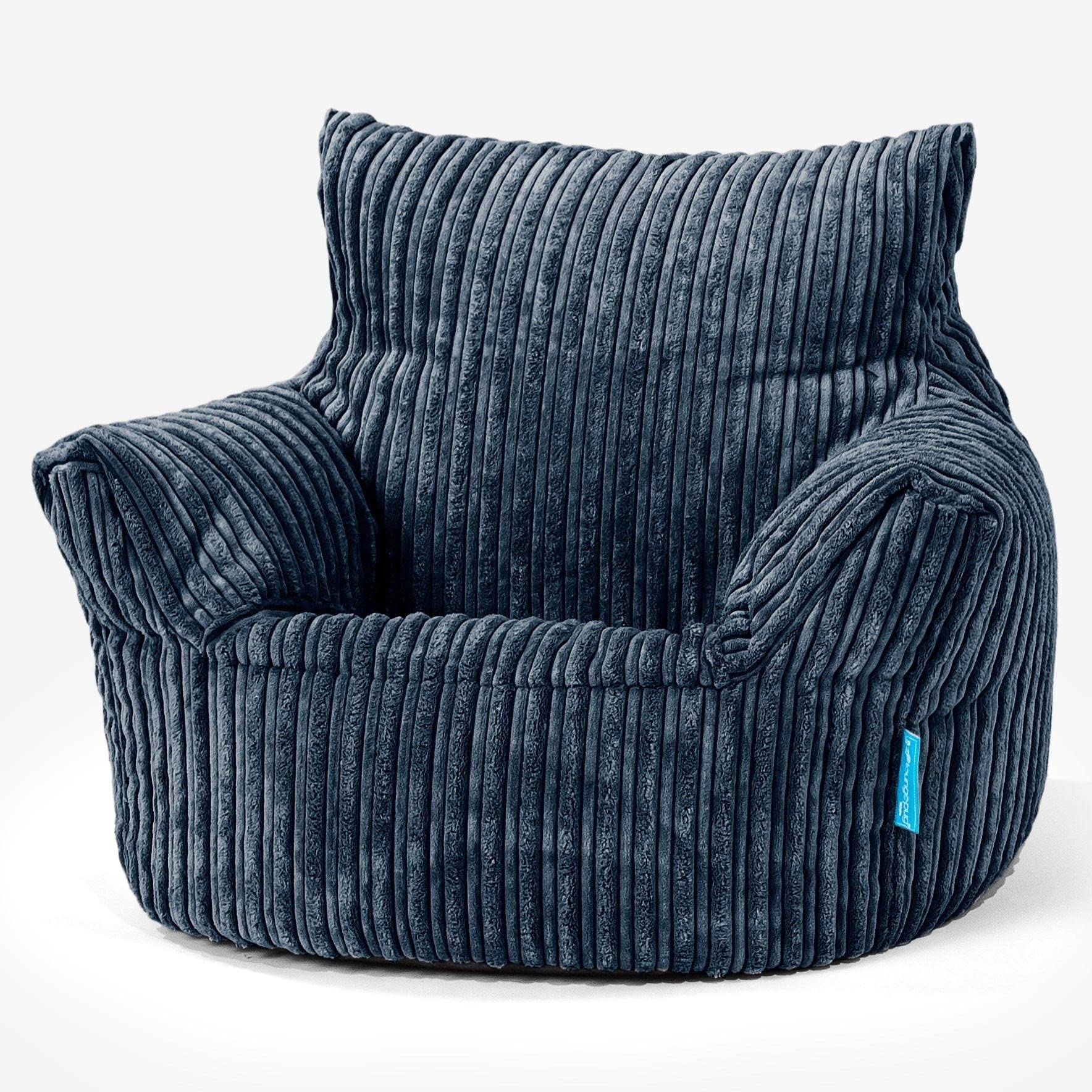 Lounge Pug Fauteuil Pouf Enfant en Velours Côtelé - Pouf pour Enfant, Fauteuil Pouf Cocooning & Douillet, Léger et Facile à Déplacer - Bleu Marine