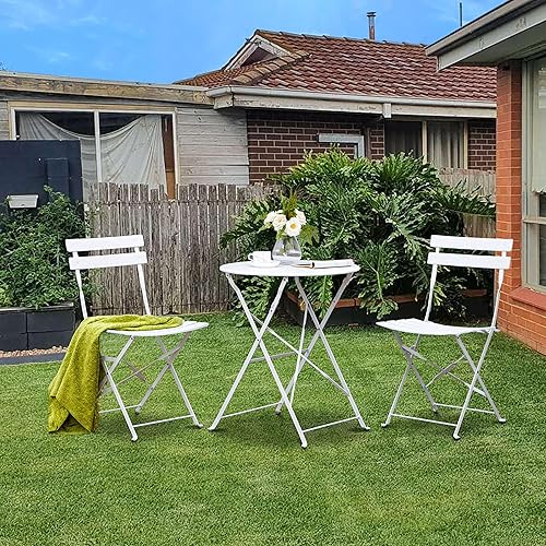 Miniatura 8 de MONDAWE Juego de 3 piezas para patio, sillas plegables de comedor, mesa plegable con dos sillas, juego de mesa de centro de conversación de hierro