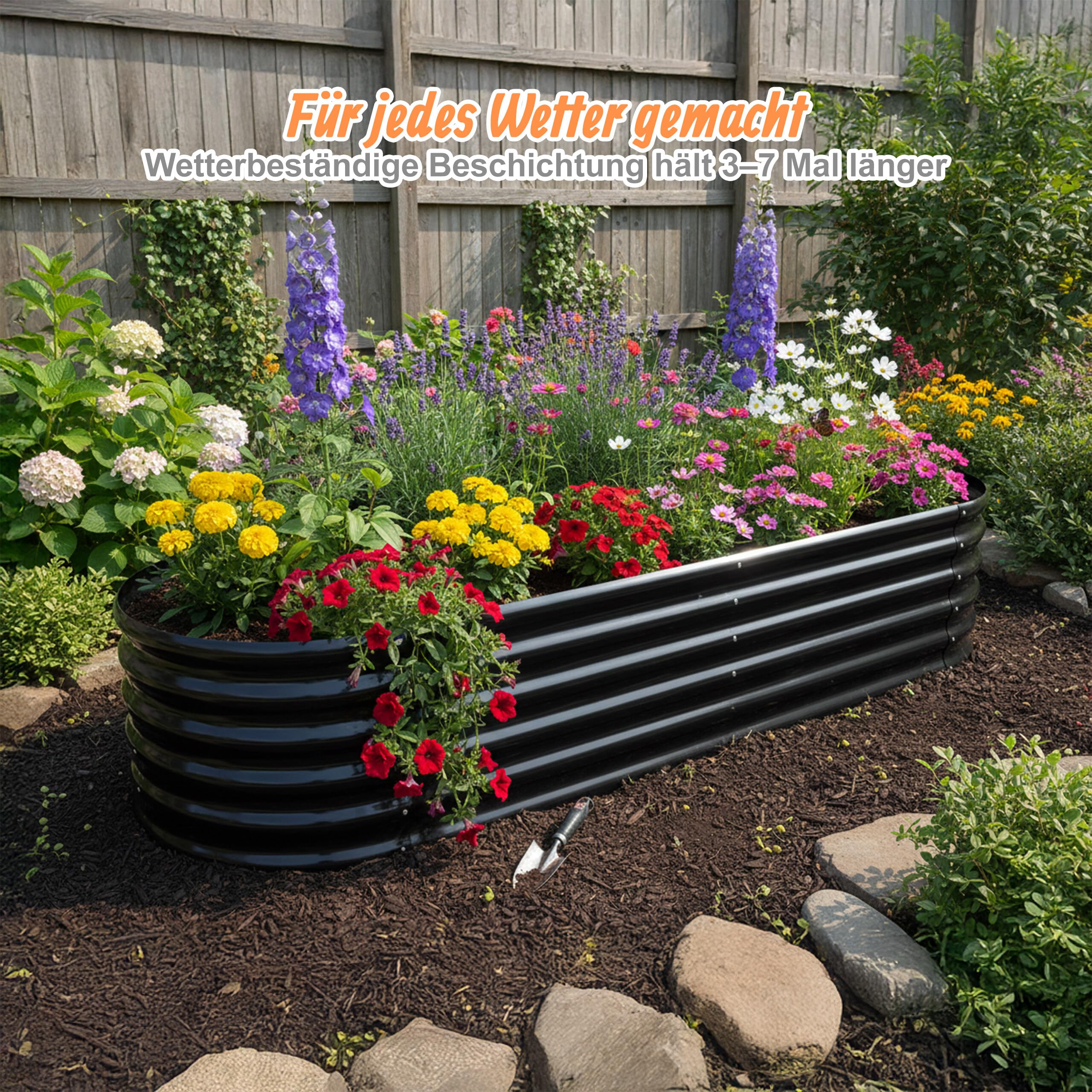 Relaxdays Hochbeet, Metall, XXL, Blumen, Pflanzen & Gemüse, HxBxT: 45x240x60 cm, halbrundes Pflanzenbeet, anthrazit