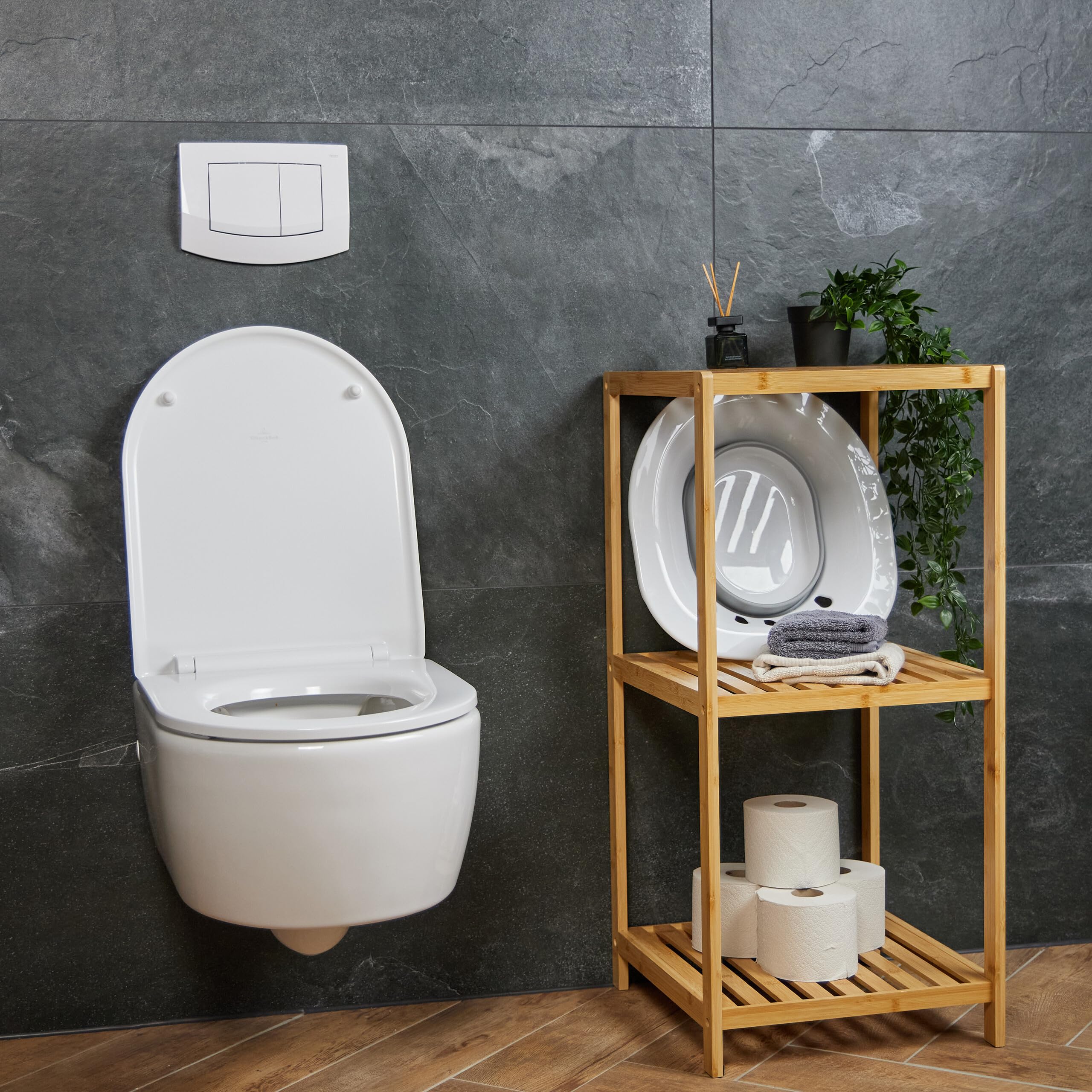 Relaxdays Bidet Pieghevole per WC, HLP: 12 x 36 x 39 cm, Inserto Semicupio Water Igiene Intima, Plastica, Bianco/Grigio