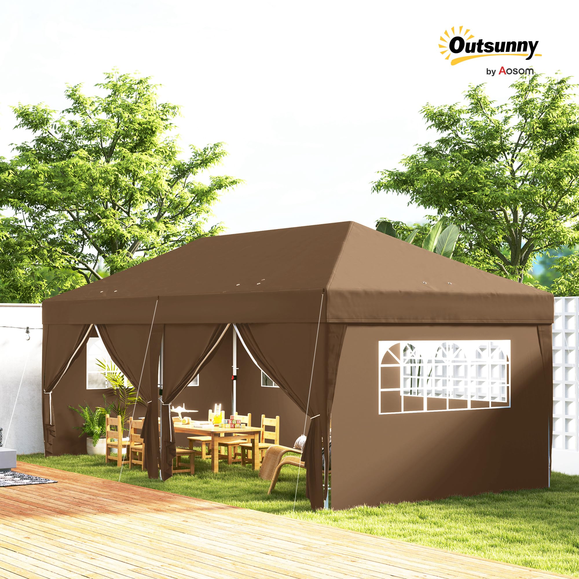 Tonneau Barnum Pliant Pop-up Outsunny 6x3x2.7 M - 6 Parois Latérales Amovibles, 4 Fenêtres, Blanc