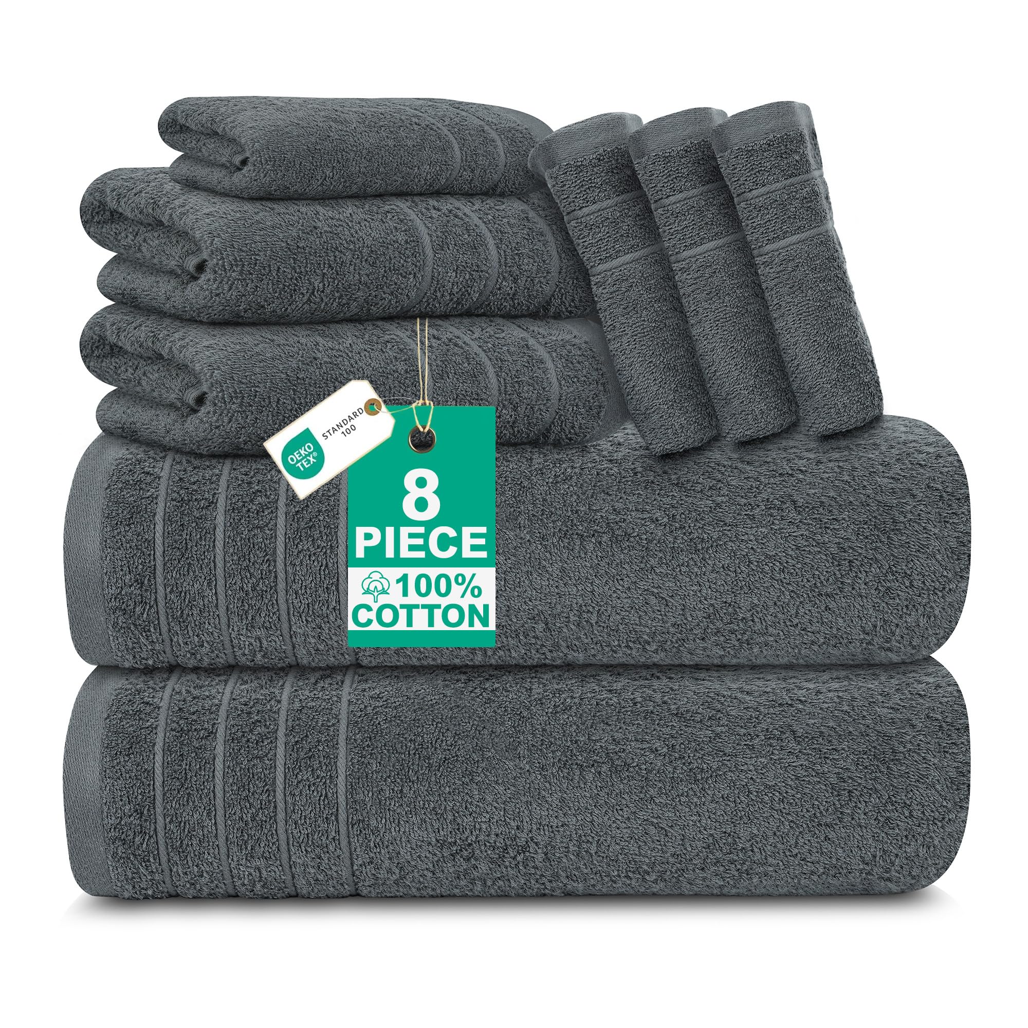 100% Cotton 8 Piece Towel Bale Set - Includes 2 Large Bath Towels, 2 Hand Towels & 4 Face Cloths - Super Soft, Quick Dry & Highly Absorbent Hotel Quality Bathroom Towels 450 GSM | (Dark Grey) โ image 1