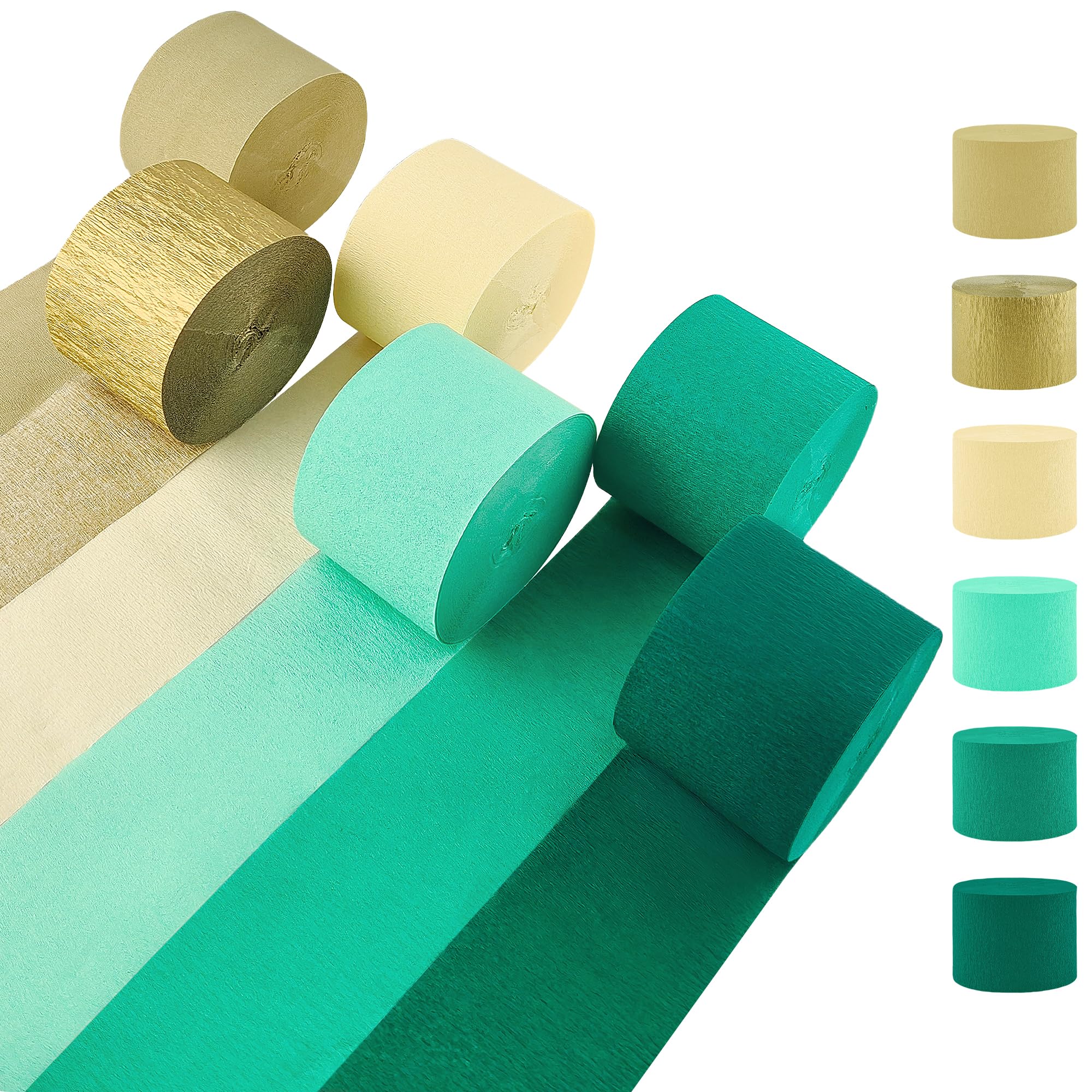 Green and Gold Crepe Paper Streamers, 2.2" x 123 Ft Per Roll Wedding Streamers for Birthday Baby Shower Bachelorette Bridal Shower Engagement Happy Anniversary Decorations Party Supplies