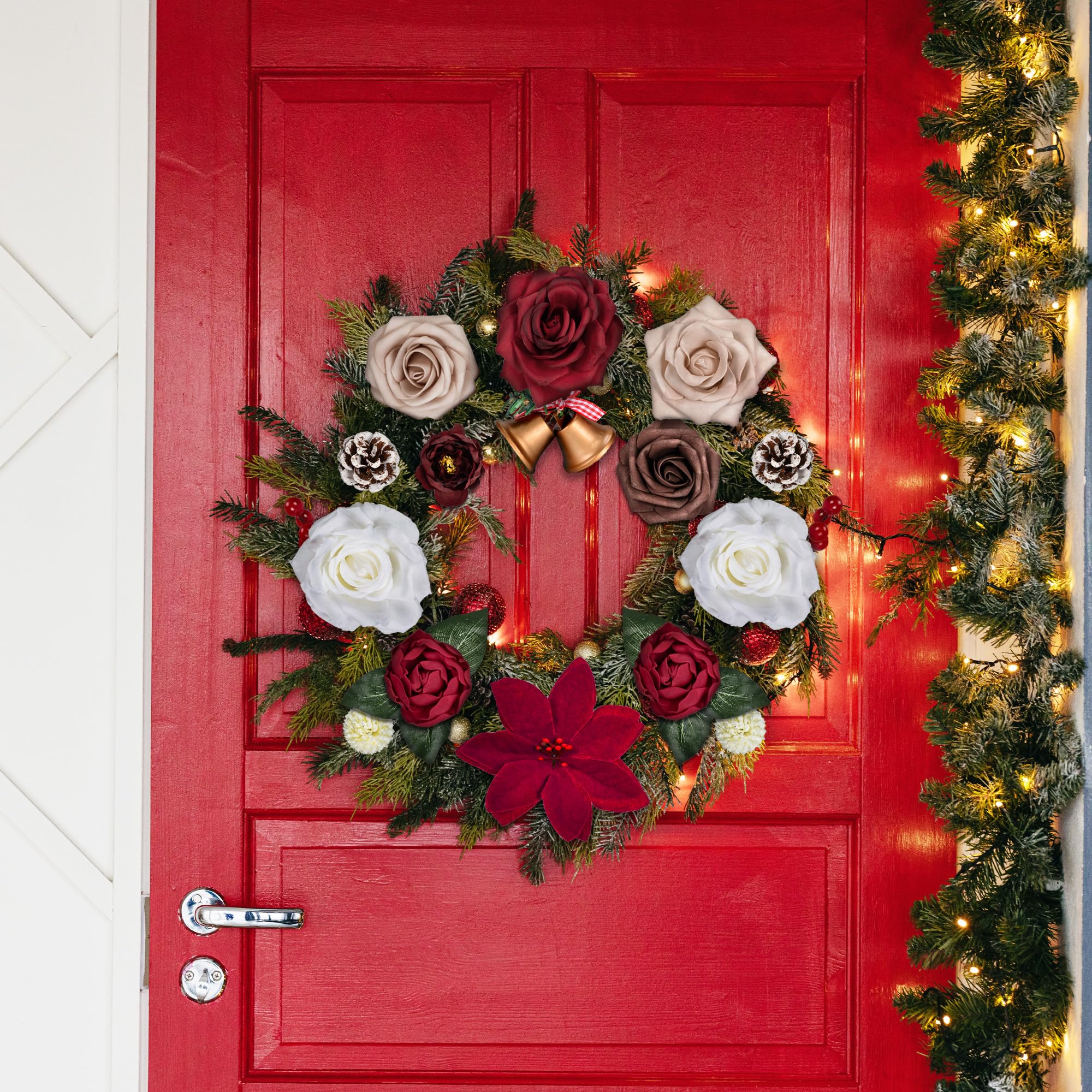 Künstliche Blumen Combo für Weihnachtsbaumschmuck, 25 Stück künstliche Blumenmischung mit t Stiel für Weihnachten, Heimdekoration, Weihnachtskranz, DIY