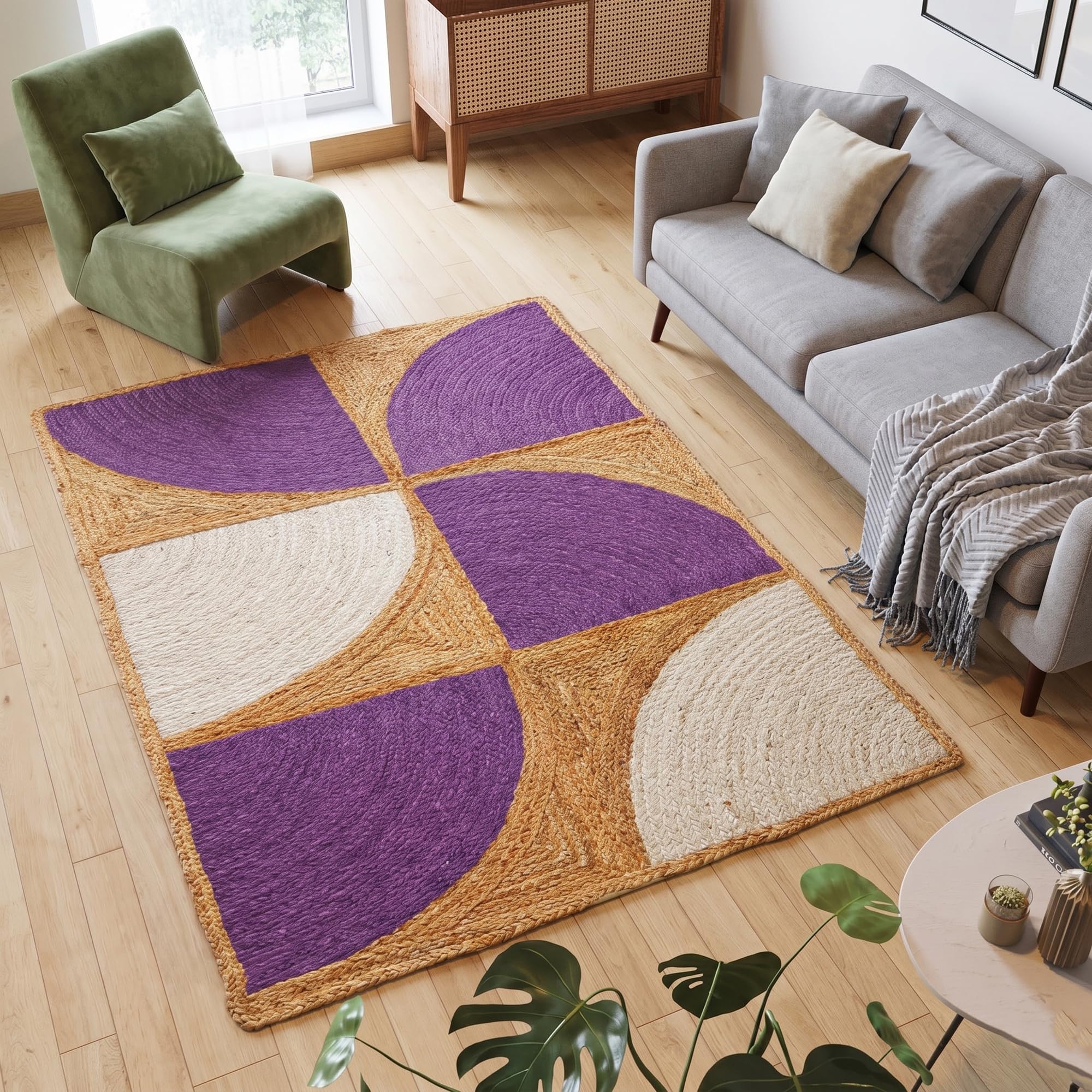 Tapis en jute naturelle violet épais 0,7x1,5 m résistant pour chambre et intérieur