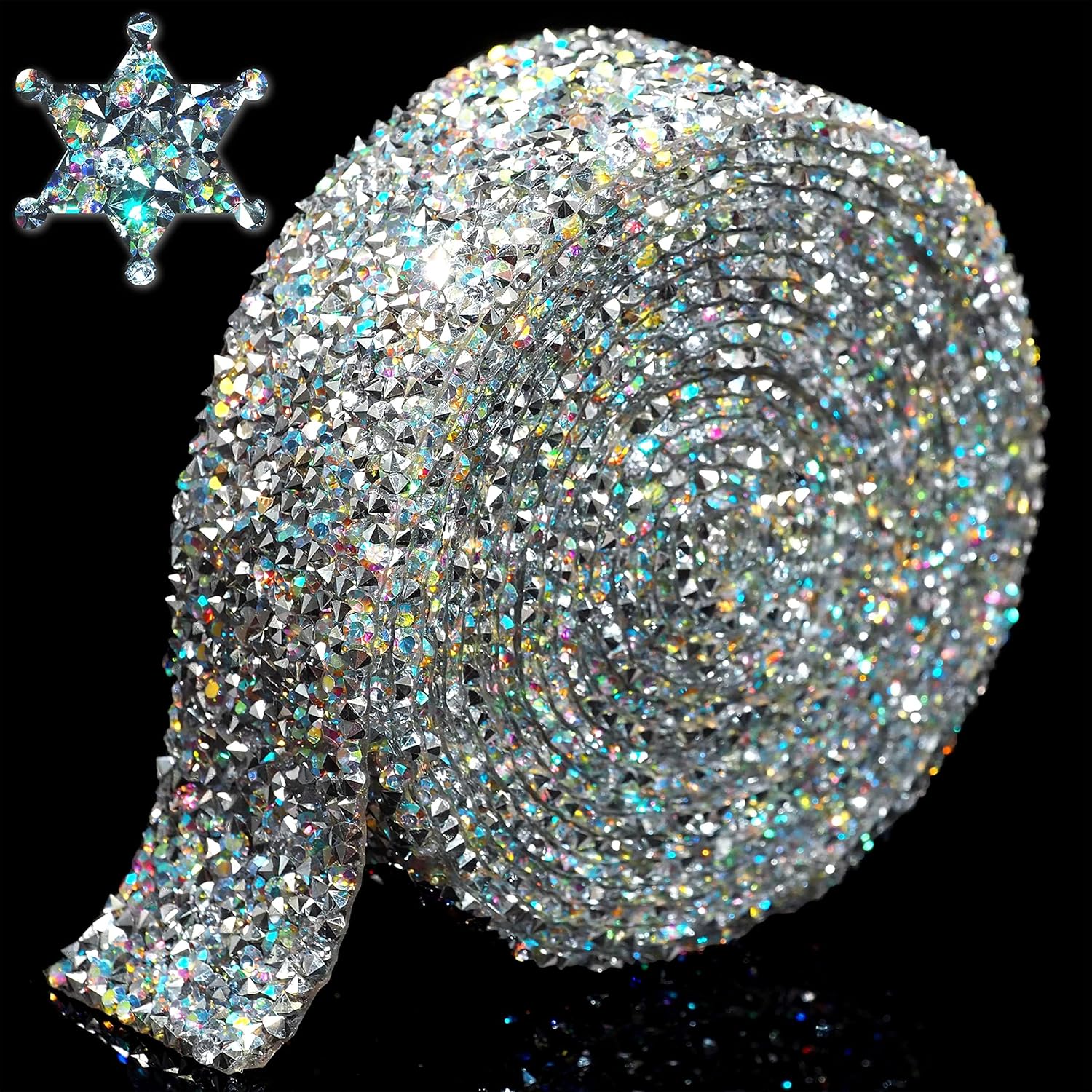 Locacrystal Rhinestone Ribbon Self-Adhesive Bling Rhinestone Stickers Iron-on DIY Glitter Diamond Resin Gem Strips for Crafts Cars Clothing Decoration 12yards Sliver