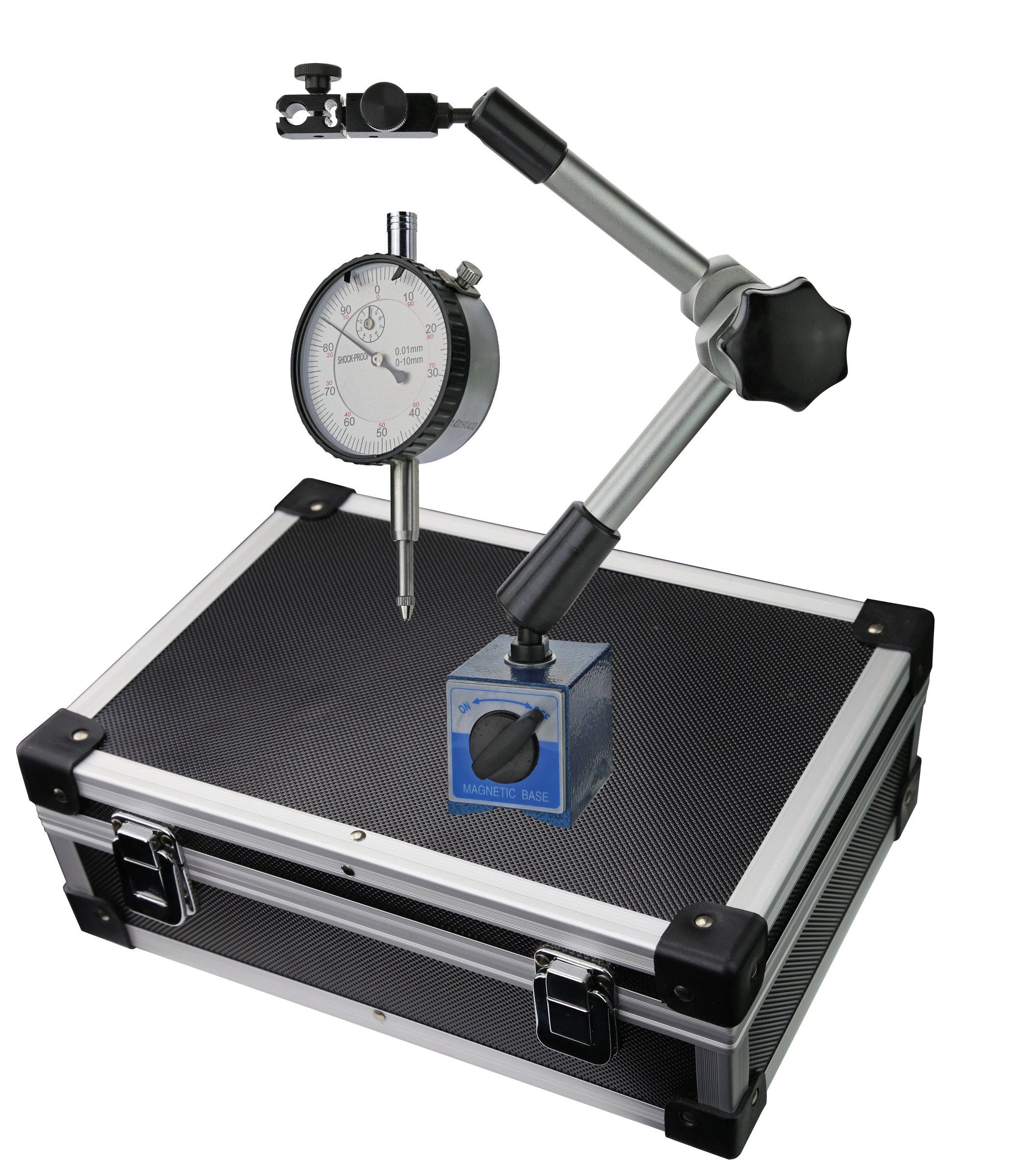 Reloj comparador y trípode en maletín de aluminio (31,5 x 22 x 11,5 cm) Altura 430 mm