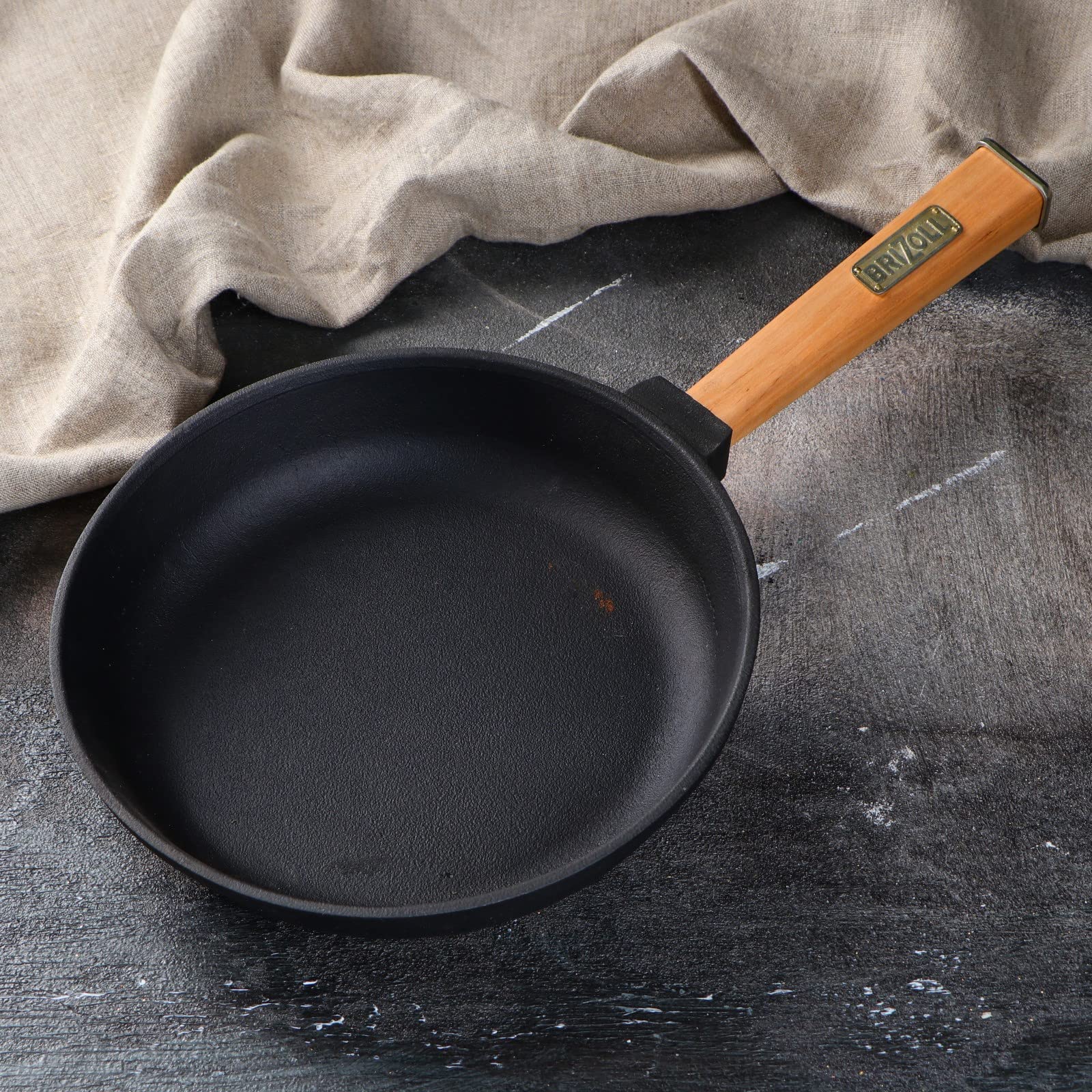 Padella in ghisa, 26 cm, con manico in legno, svitabile, padella in ghisa, padella per bistecca Cast Iron Pan, adatta per barbecue a gas, forno, focolare tutti i piani cottura, incl. induzione