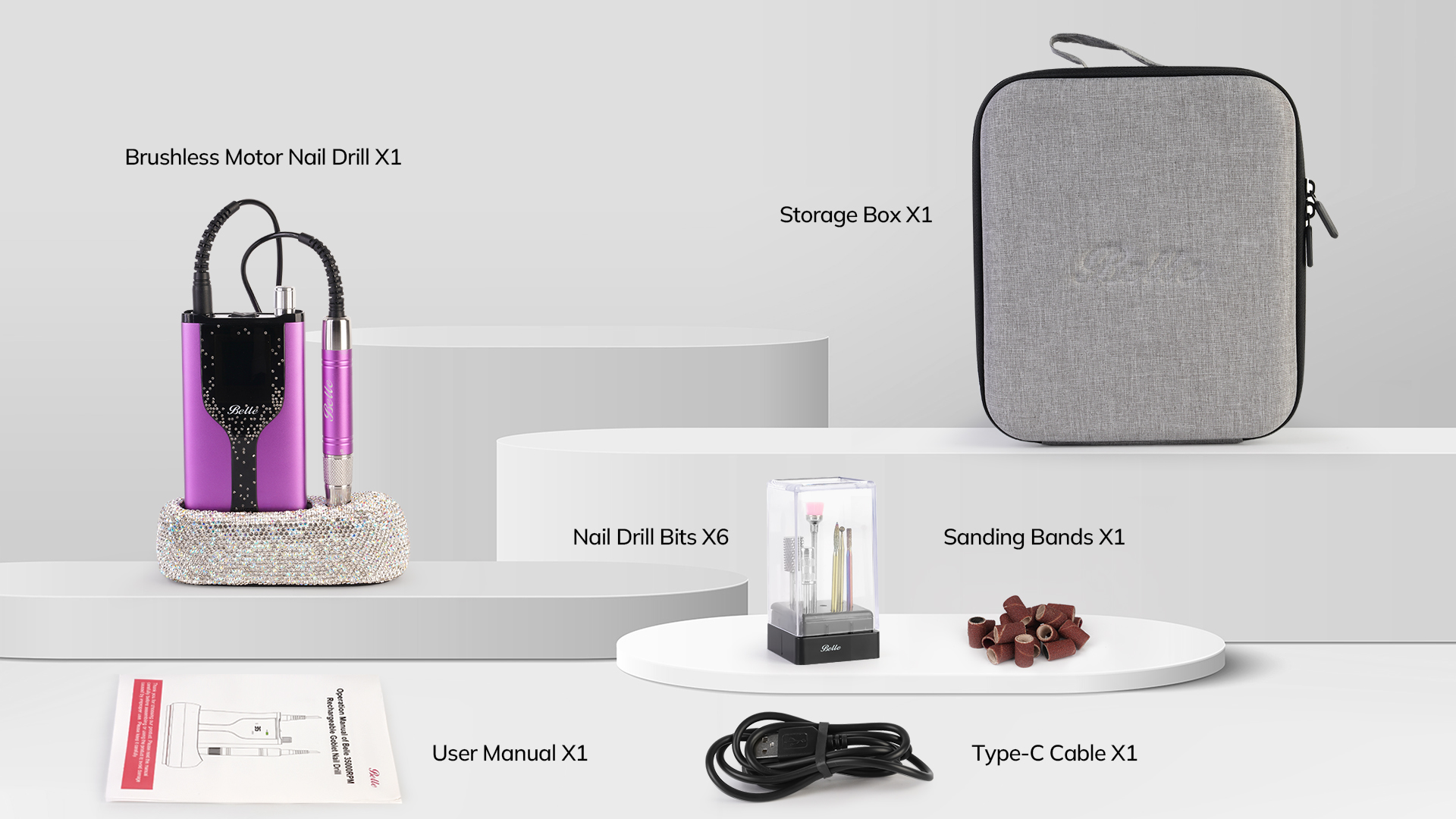 Belle Professional Nail Drill Machine, Upgraded Brushless Motor