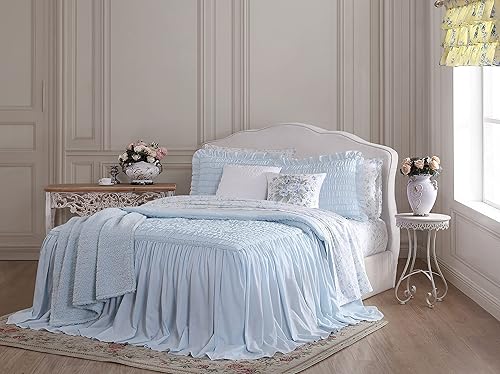 Shabby Chic - Colcha tamaño Queen, ropa de cama de algodón suave con fundas a juego, decoración del hogar bellamente drapeada para todas las