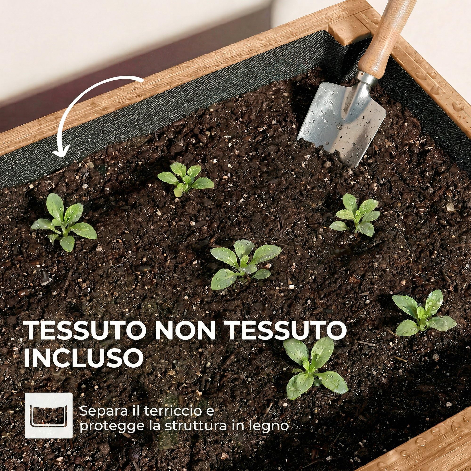 Outsunny Letto da Giardino Rialzato a 4 Livelli Fioriera Verticale in Legno per Esterni con Rivestimento in Tessuto Non Tessuto e Fori di Drenaggio per Verdure, Erbe e Fiori 85x45x140 cm Marrone