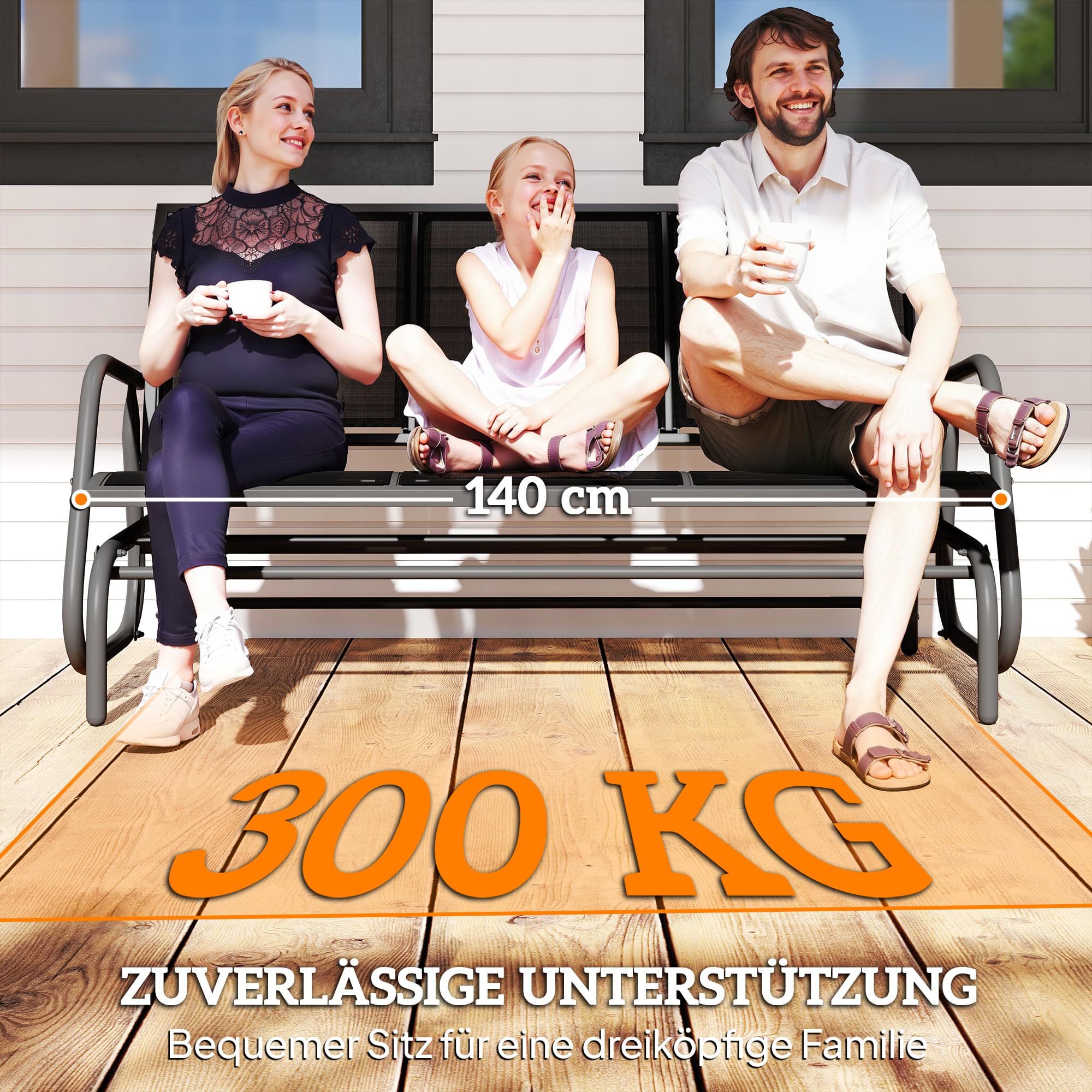 Outsunny 3-Sitzer Schaukelstuhl Gartenbank mit Schaukelmechanismus Gartenschaukel Sitzbank aus Metall Parkbank bis 300 kg belastbar Gartenmöbel für Garten, Terrasse, 147 x 70 x 85 cm Dunkelgrau