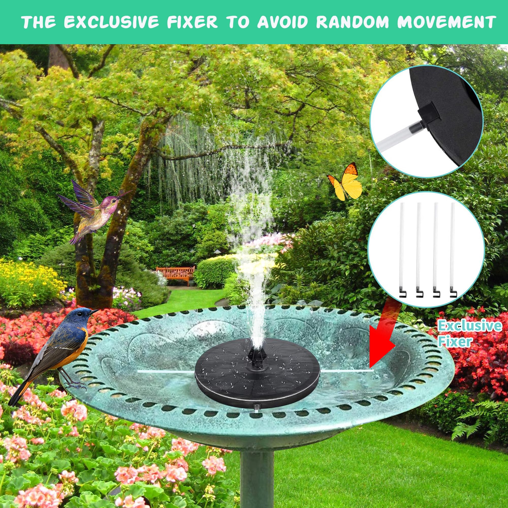 Bain d'oiseaux Vertical avec Fontaine Solaire, Distributeur de Nourriture pour Oiseaux Sauvages, 2 en 1, sur Pied, Style Vintage, pour Extérieur, Jardins et Pelouses (Vert)
