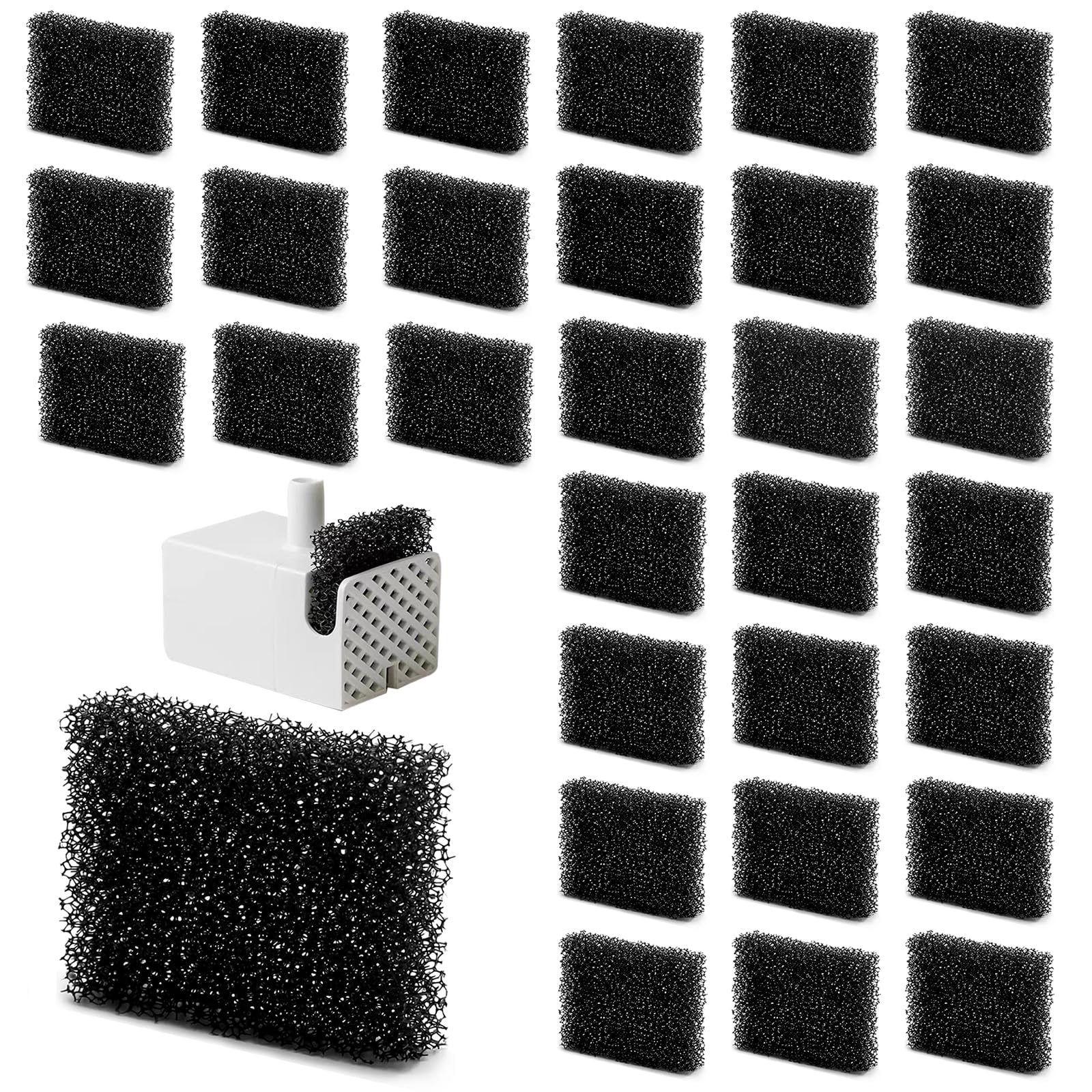 30 Stück Haustierbrunnenfilter, Katzenbrunnenfilterersatz Ersetzte Schaumstofffilter für Katze Hund Wasser Dispenser Filter 35x25x9mm schwarz