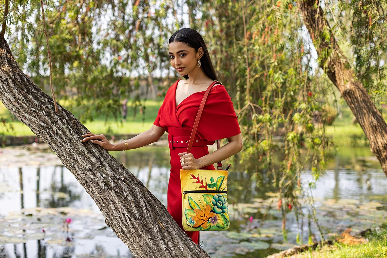 Anna by Anuschka Women's Hand-Painted Genuine Leather Slim Cross Shoulder Bag