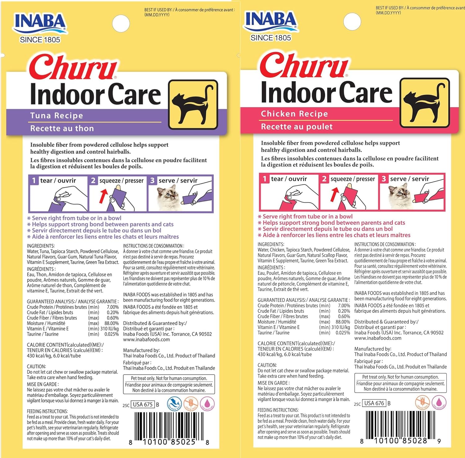 INABA Churu for Cats, Functional, Creamy Lickable Purée Cat Treat for Indoor Care and Hairball Control, 0.5 Ounces Each, 48 Tubes (4 per Pack), 2 Flavor Tuna and Chicken Variety Pack