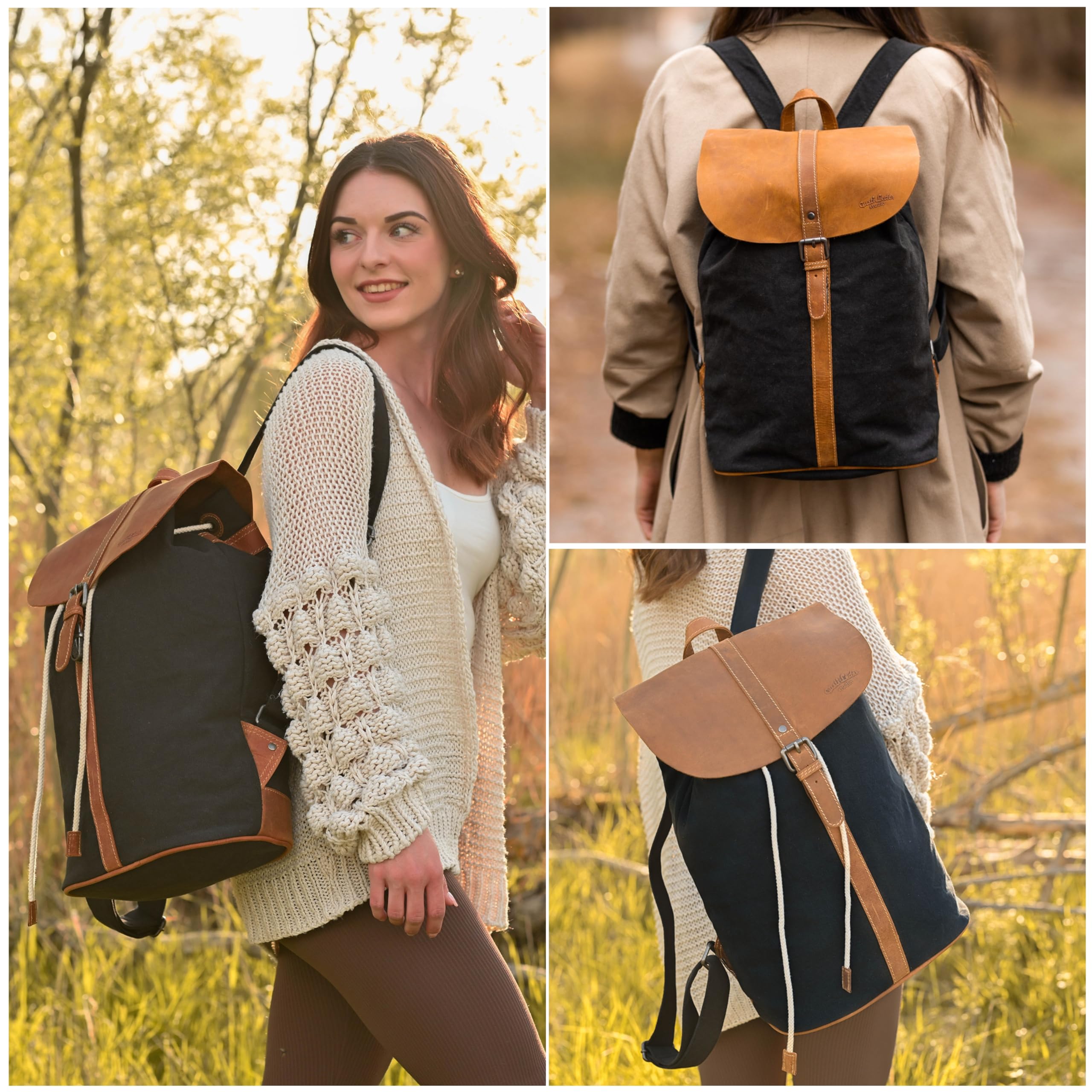 Gusti Rucksack Leder - Paula L groß Cityrucksack Collegerucksack Unirucksack Daypack Schultasche Laptoptasche Laptoprucksack Lederrucksack Blau & Leder