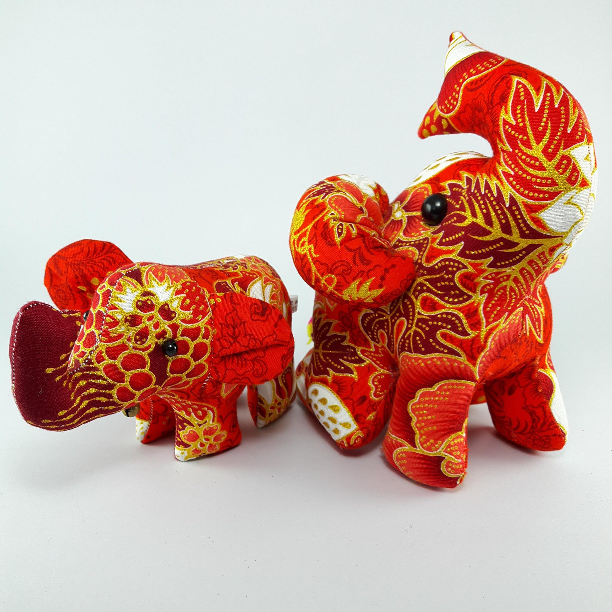 2 Pcs Thai Elephant Doll Handmade Cotton Fabric Flower Print Craft Home Decor Collectibles Gift Souvenir