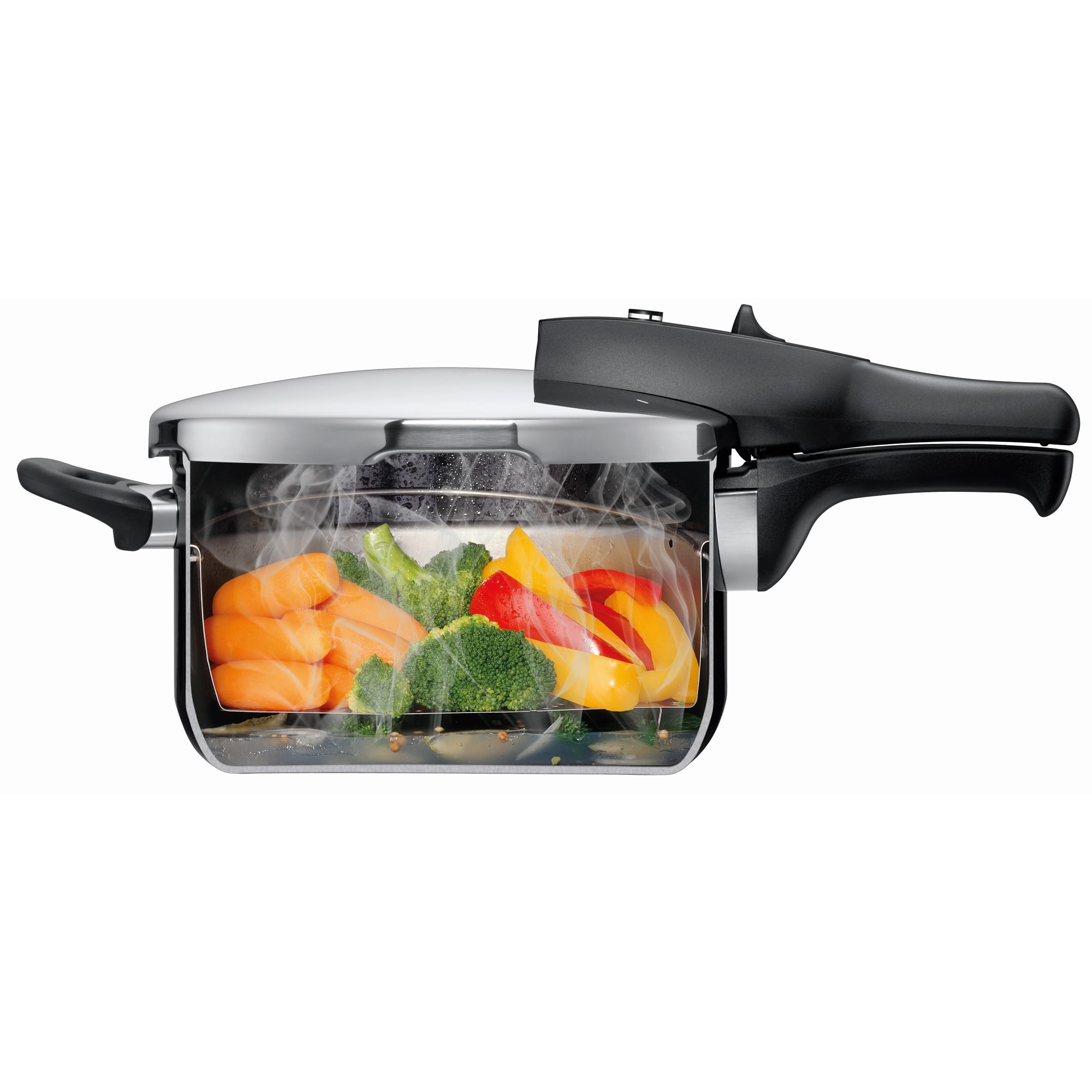Silit Sicomatic t-plus Schnellkochtopf 2,5l, Schnelltopf 18 cm, Silargan Funktionskeramik, Induktion, 3 Kochstufen, Einhand-Drehregler, schwarz
