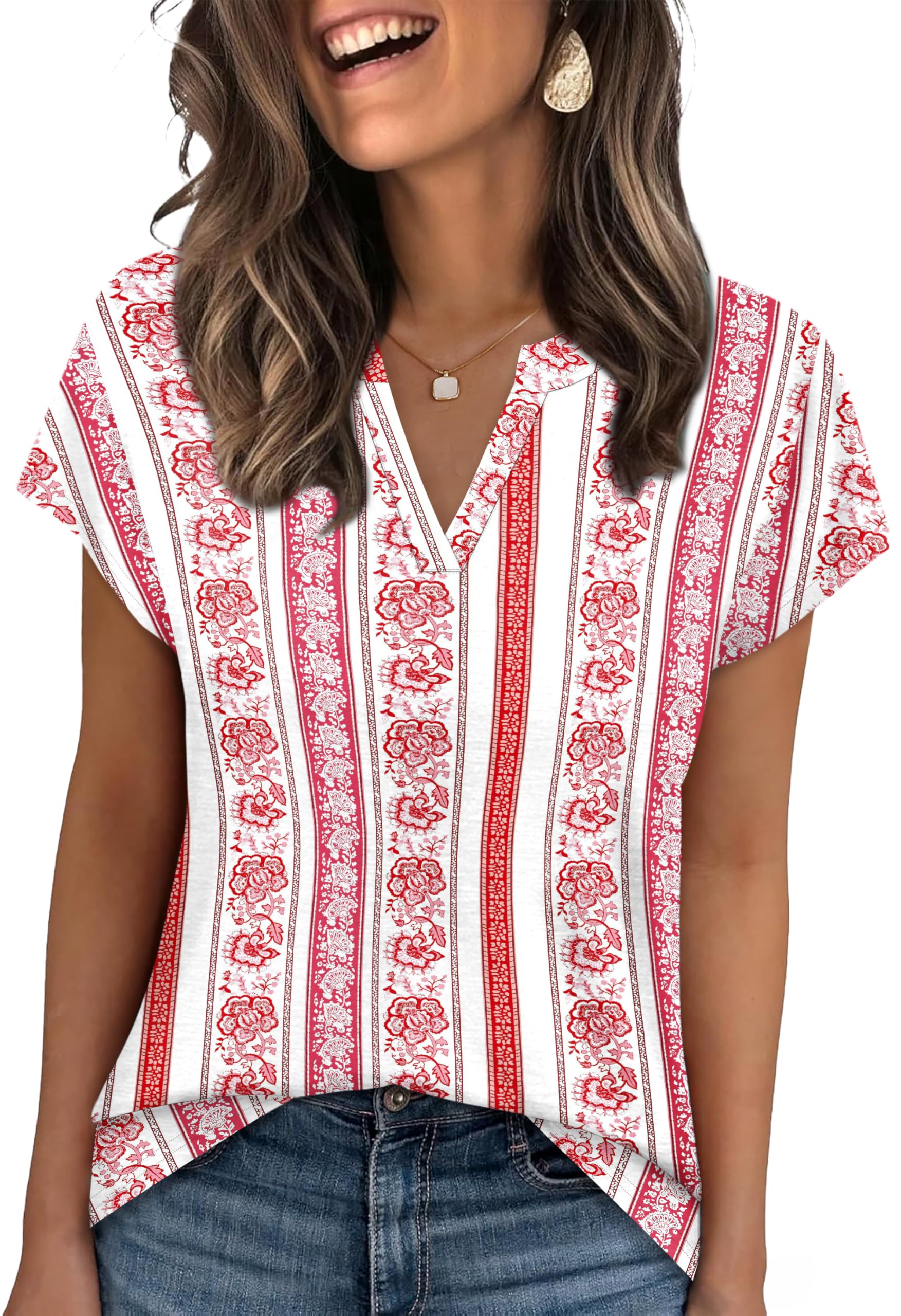 WIHOLL T Shirts for Women V Neck Summer Tops Ladies Short Sleeve Casual Tee — view 7