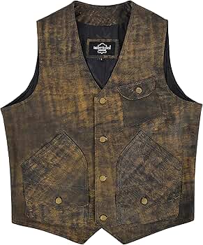 Mens Vintage Leather Vest Brown Rust Real Lambskin Leather