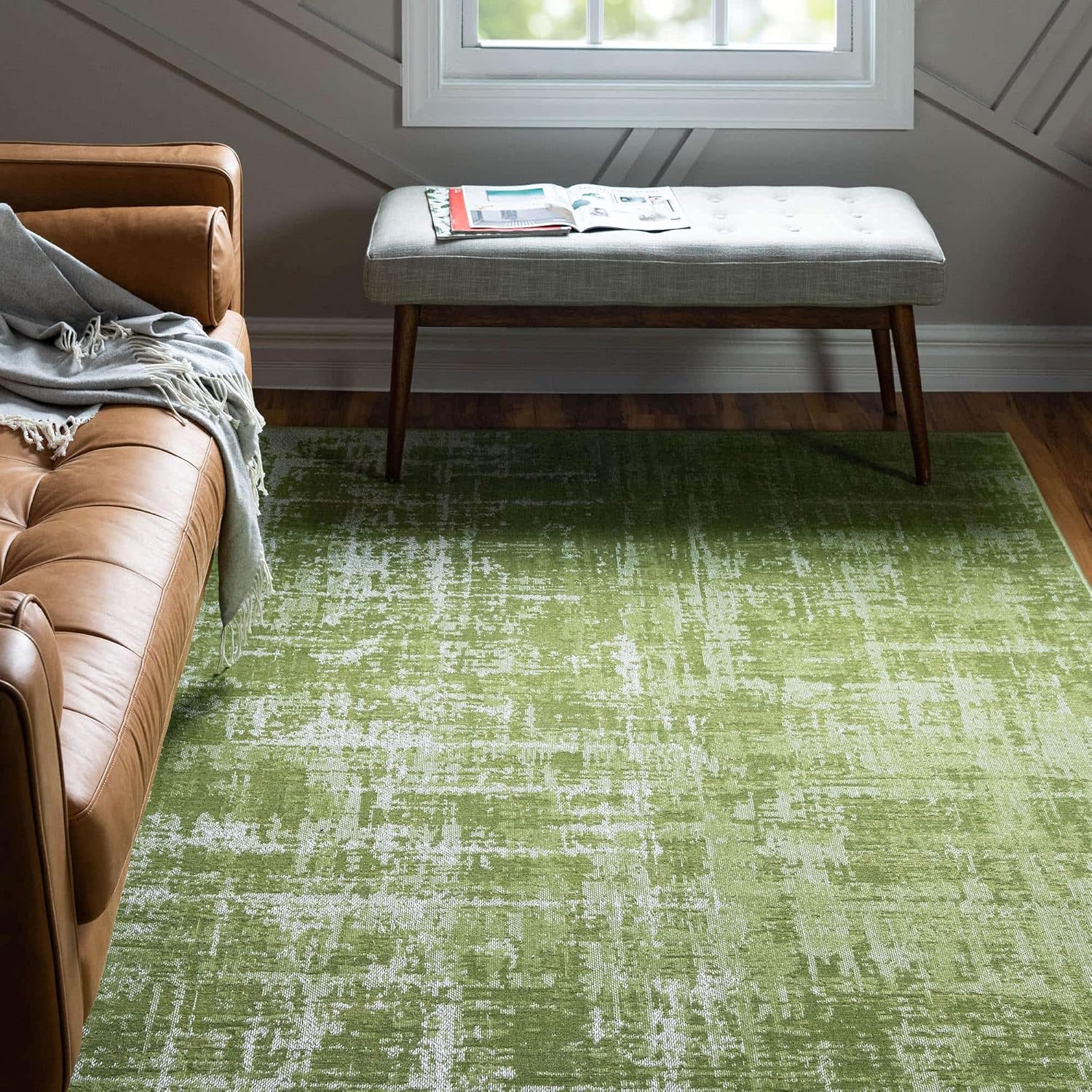 Rugs.com Valencia Collection Area Rug – 5' x 8' Green Low Rug Perfect for Bedrooms, Dining Rooms, Living Rooms