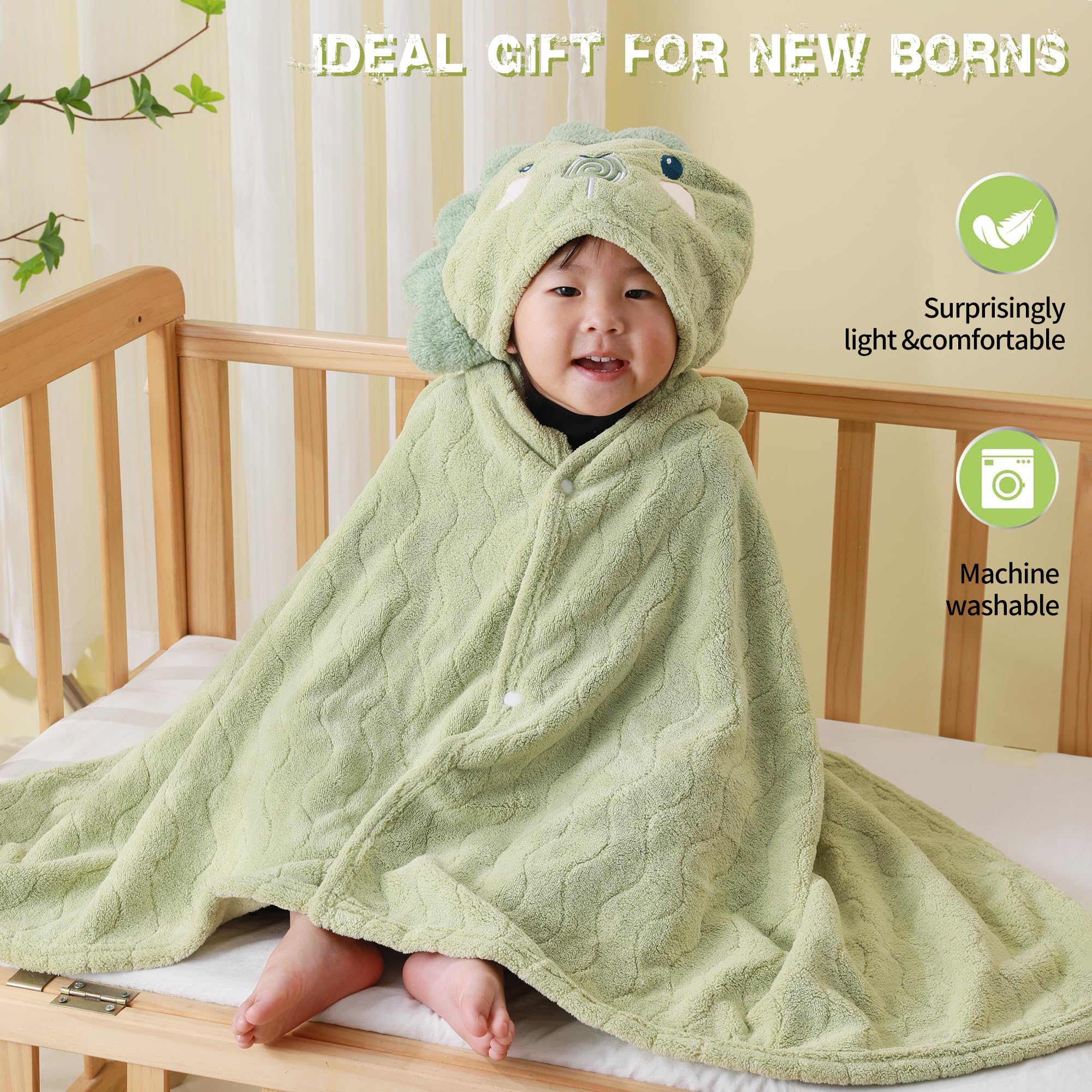 BEFACL Hooded Towel for Kids, 2 Pack Ultra Soft Coral Fleece Kids Bath Towels, Absorbent Toddler Towels with Hood Age 0-10 Years for Infant, Kids - Large 27.5 X 55 inch (Pink Rabbit & Green Dinosaur)