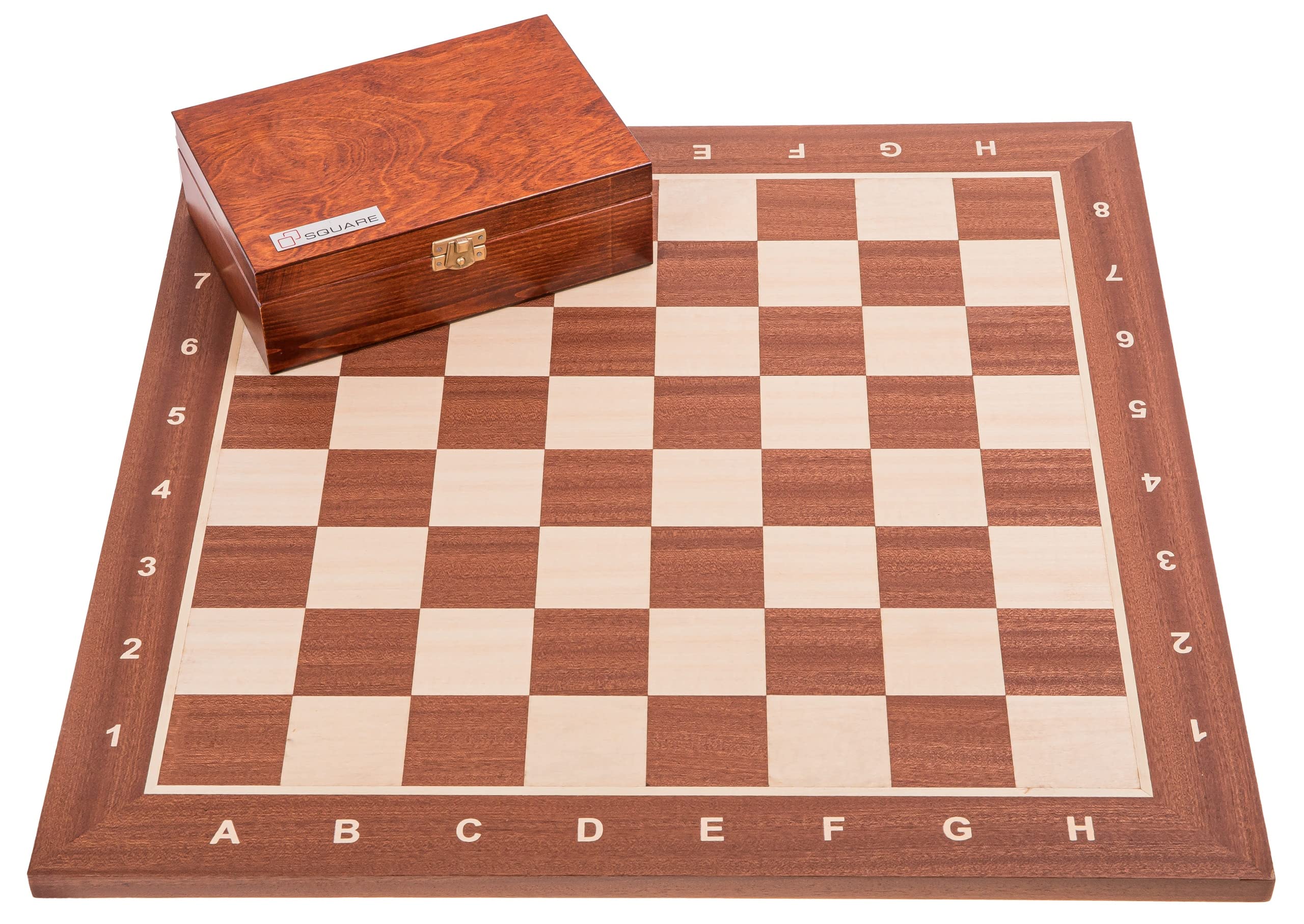 Square - Professionnel Set Tournoi Échecs No 5 Acajou + 2 x Extra Dames - Échiquier en Bois + Pièces d'échecs - Staunton 5