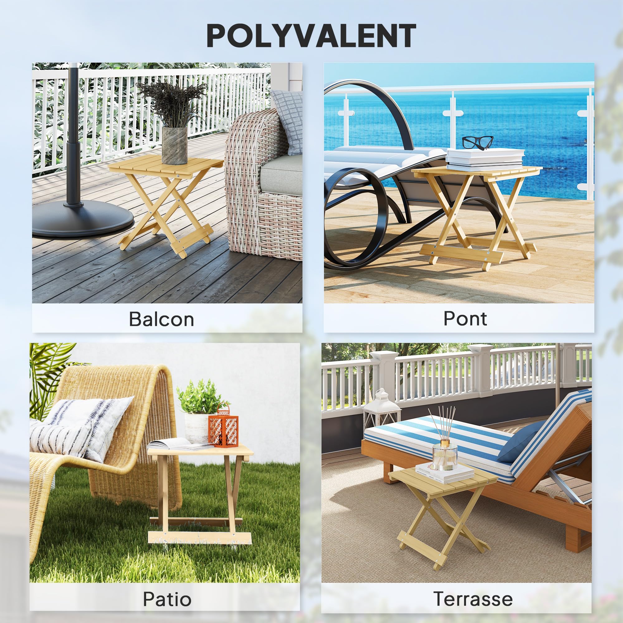 Outsunny Table Basse Pliante en Bois Massif, Table d'appoint Pliante, 40 x 43 x 40 cm, Bois Naturel