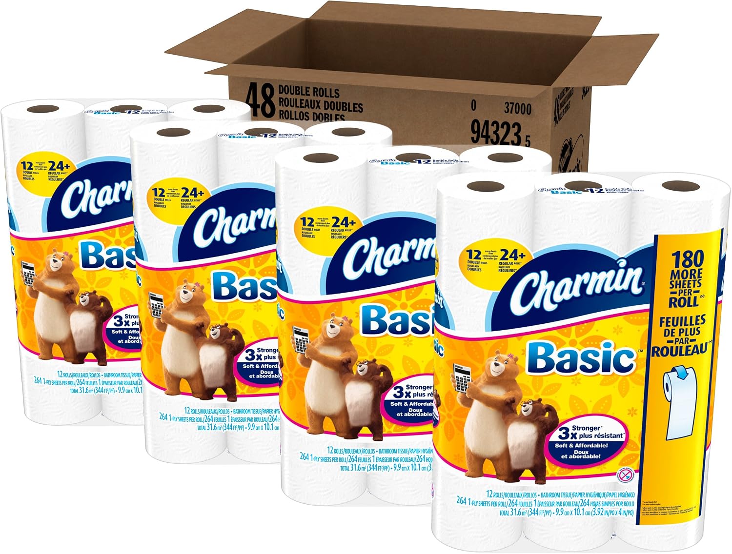 Charmin Toilet Paper, Basic Bath Tissue, Double Roll Toilet Paper, 48 Count