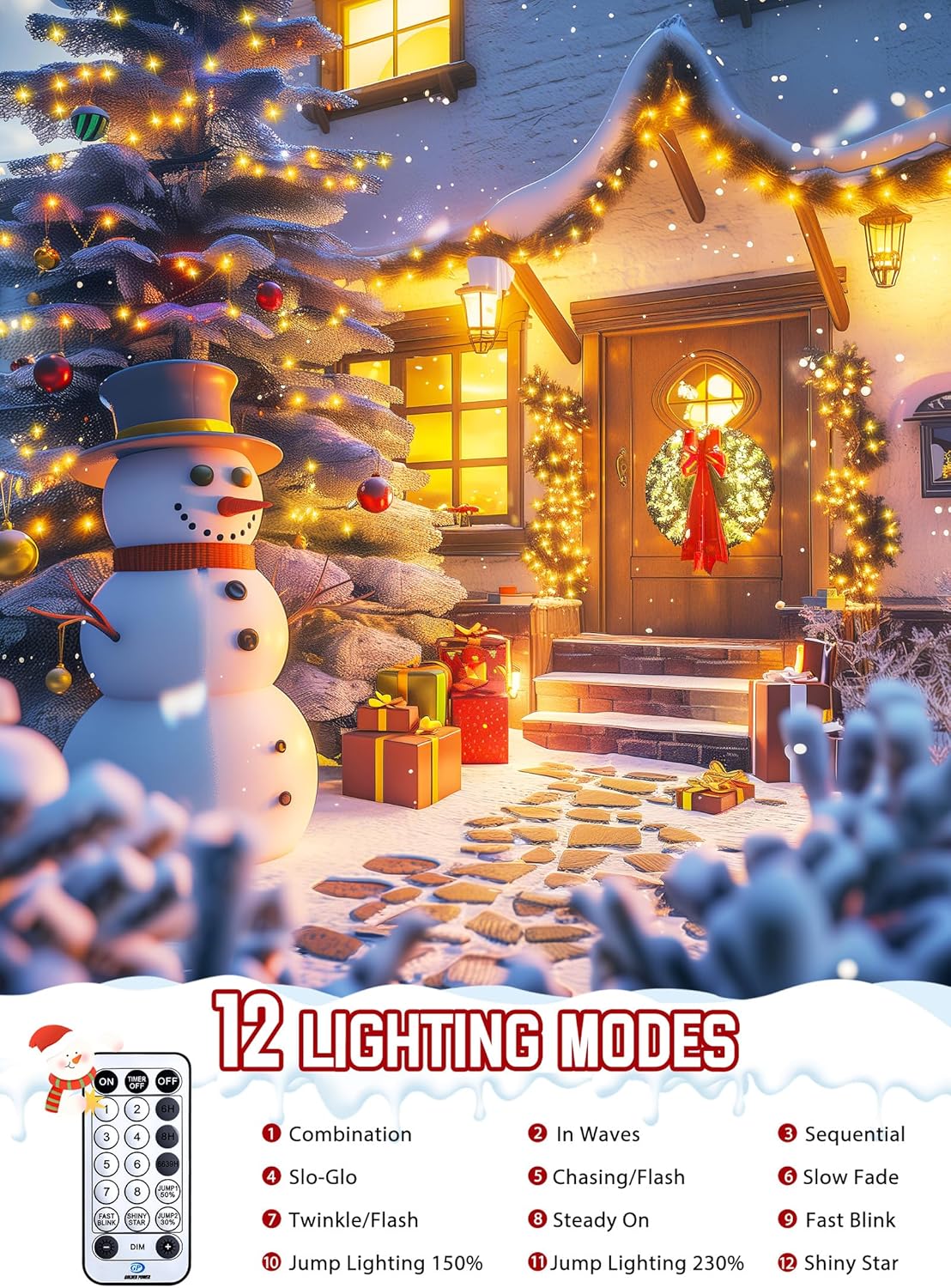 Minetom 50 Ft 1000 LED Cluster Lights Christmas Tree Lights Outdoor Christmas Firecrackers String Light, 12 Modes Timer Remote Waterproof Plug in Twinkle Fairy Light for Xmas Tree Garland Party