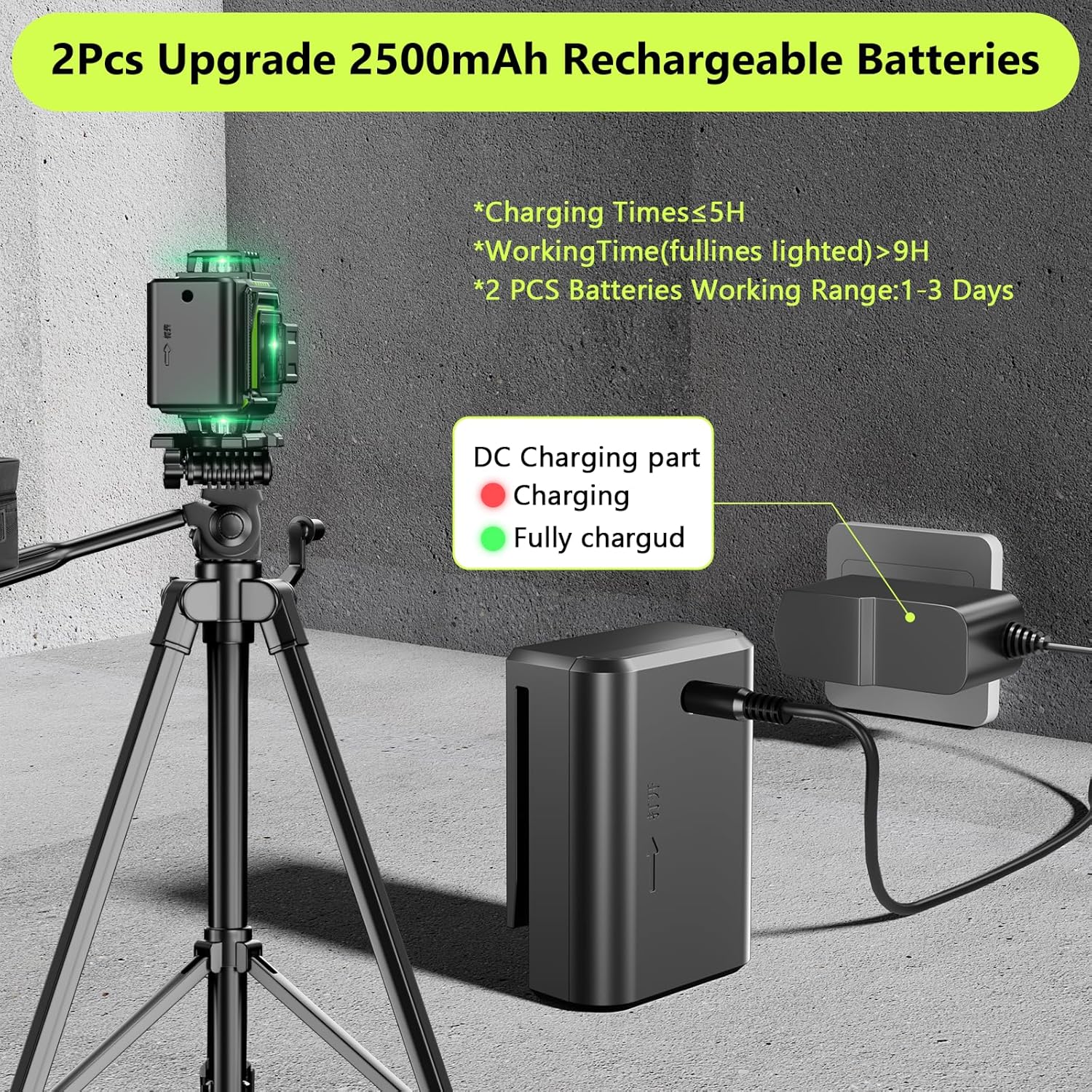 MBYULO OC3-16G Laser Level with rechargeable batteries and charging setup