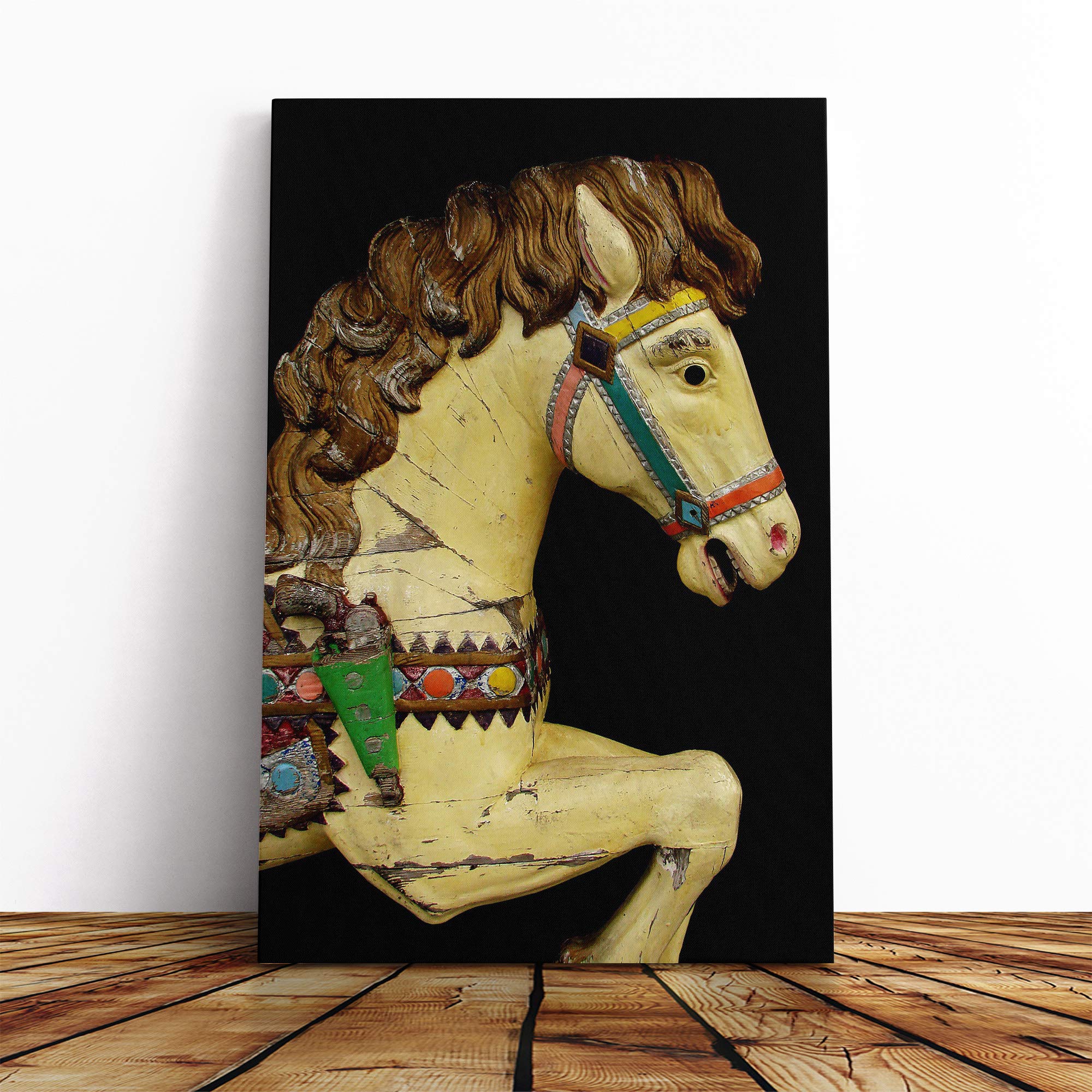 Carousel Horse Fairground (1) Canvas Print | Gallery Wrapped 30mm Frame Wall Art | 20x14 inches | Ready to Hang | Modern Animals Picture | Living Room Bedroom Lounge Office