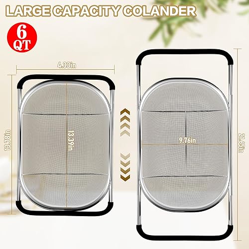 Miniatura 3 de Over the Sink Colander - 6QT Strainers and Colanders - Stainless Steel Strainer - Expandable Sink Colander with Rubber Grip for Strain, Drain, Rinse