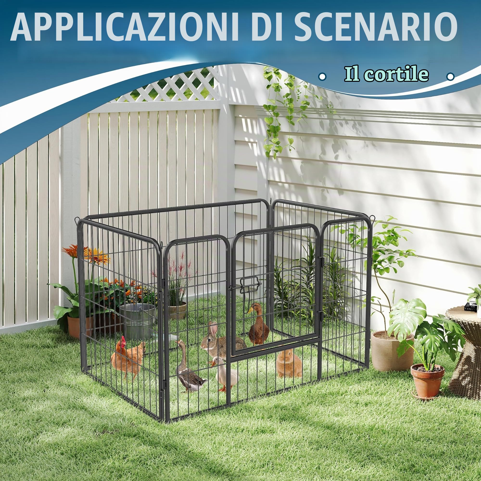QRDA Recinto per cuccioli Recinto per cani in metallo Recinto per animali con cancello Recinto per cani pieghevole con griglia 4 pezzi