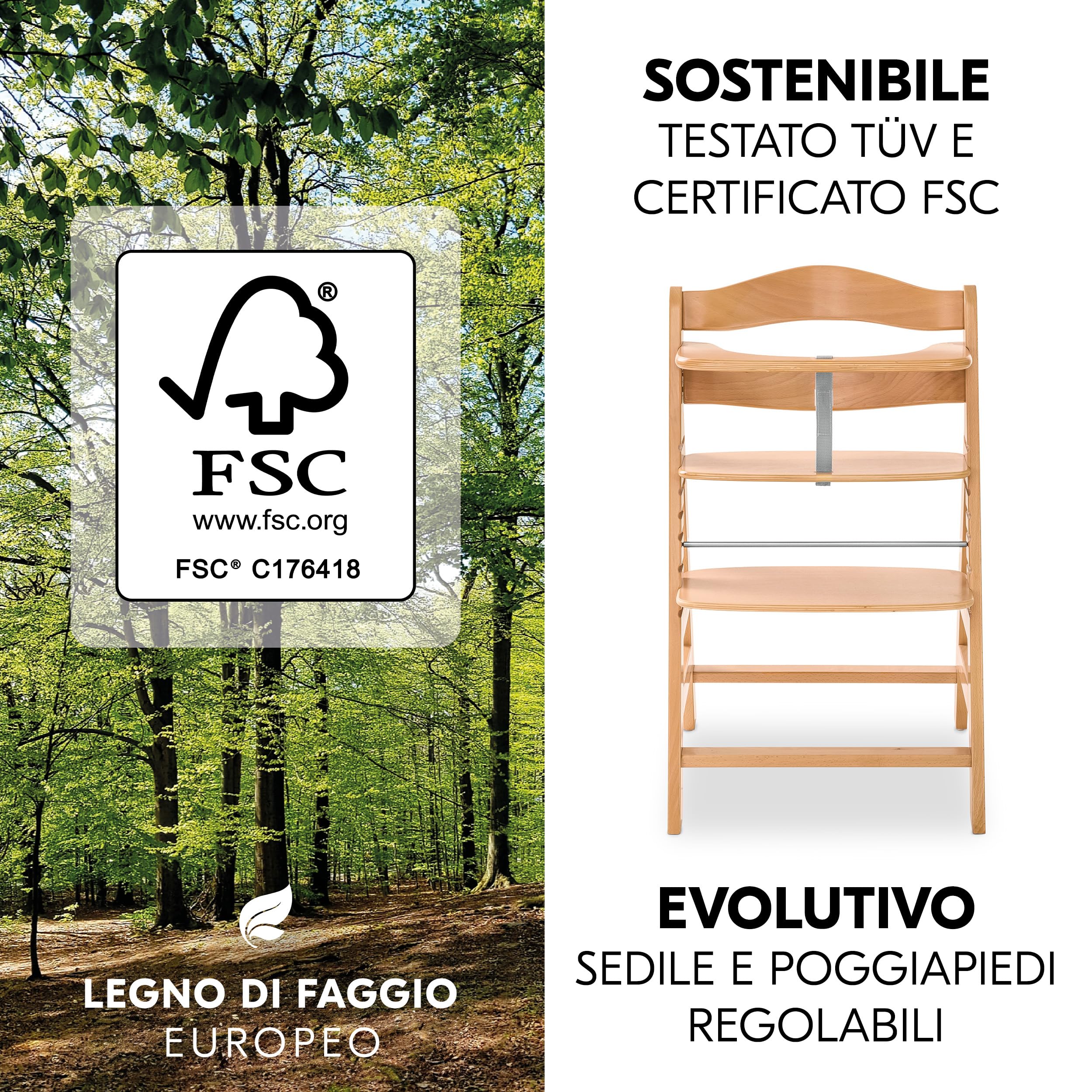 hauck Seggiolone Alpha+ Newborn Set Eco Bouncer - Seggiolone Pappa Bimbi in Legno dalla Nascita con Sdraietta Neonato 2in1 Regolabile e Cuscino - Naturale