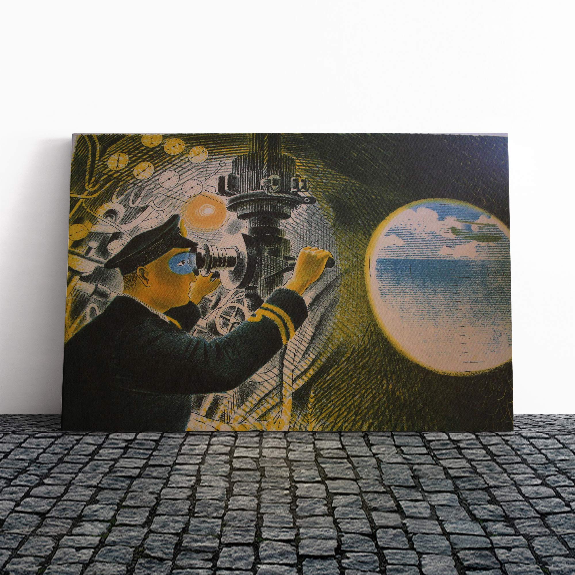 Eric Ravilious Submarine Lithographs Canvas Print | Gallery Wrapped 30mm Frame Wall Art | 24x16 inches | Ready to Hang | Modern Picture | Living Room Bedroom Lounge Office