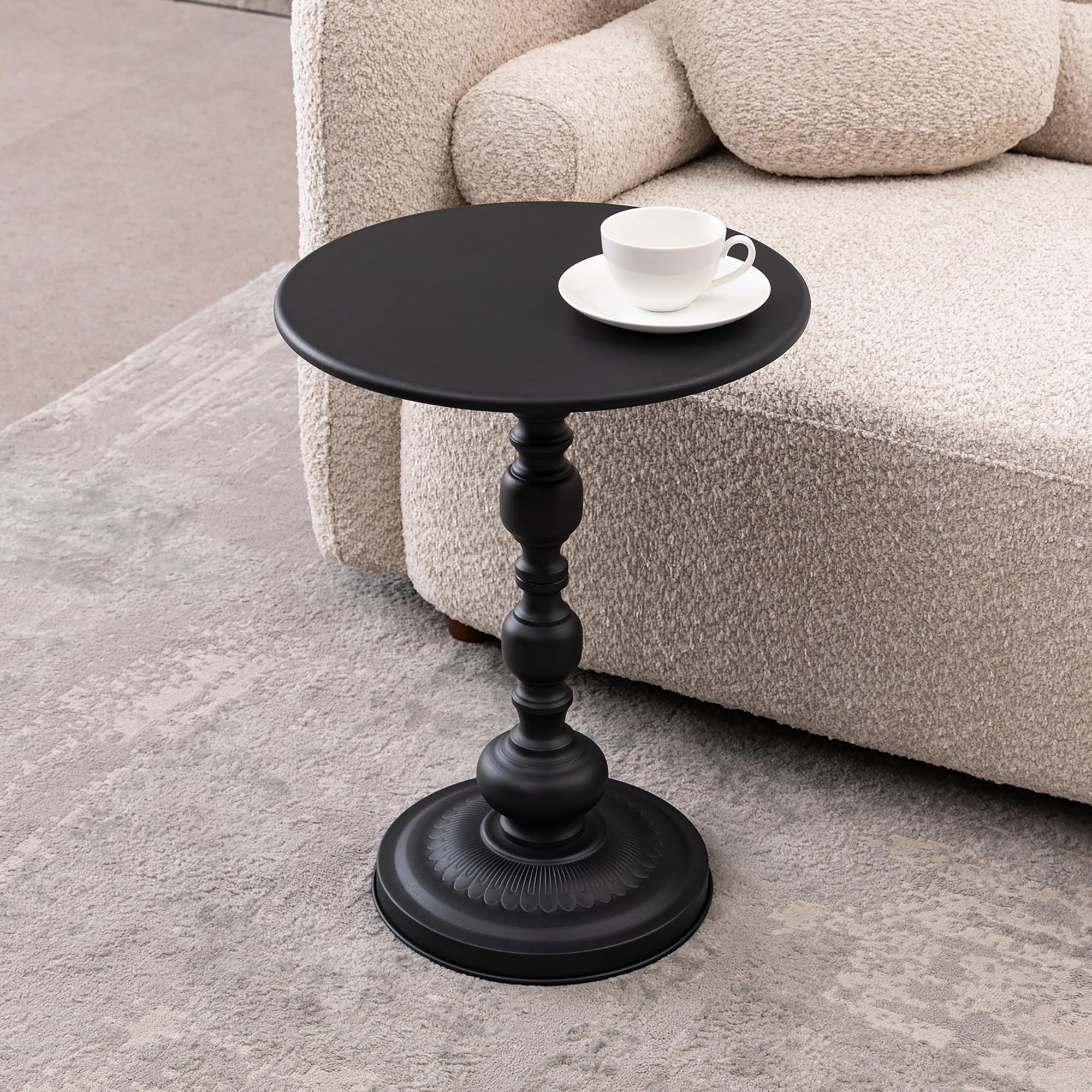 WAKEEPING Drink Table,Modern Small Side Table, Cocktail Tables Martini Tables with Metal Round Top,Wood Grain Texture,Increase Size and Weighted Base