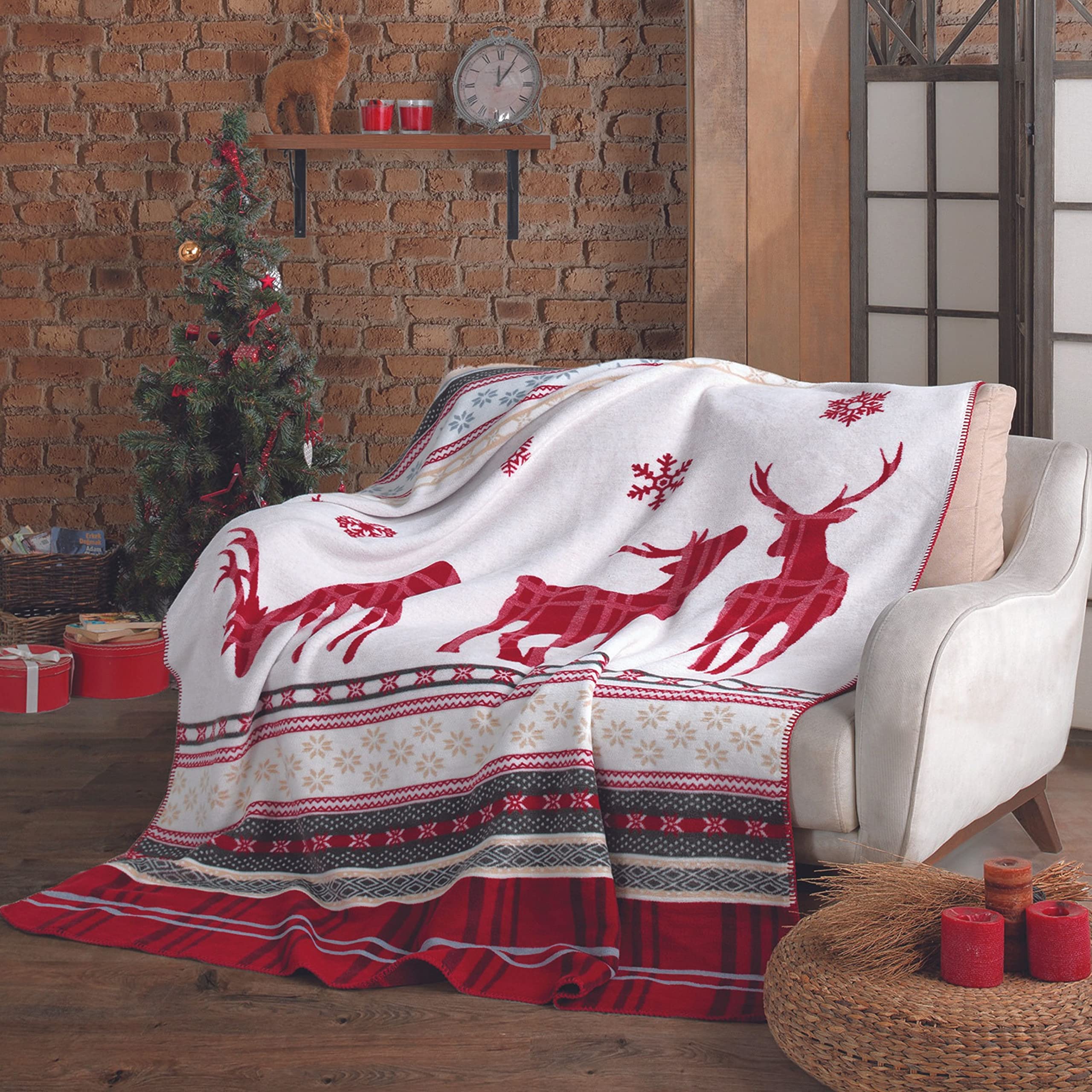 sei Design Weihnachts Kuscheldecke 150x200 Weihnachten Fleece Decke X-Mas Winterdecke Wohndecke Weiche Dicke Decke mit Weihnachtsmotiv als Sofadecke Couchdecke Überwürfe Plaid Weihnachtsdeko