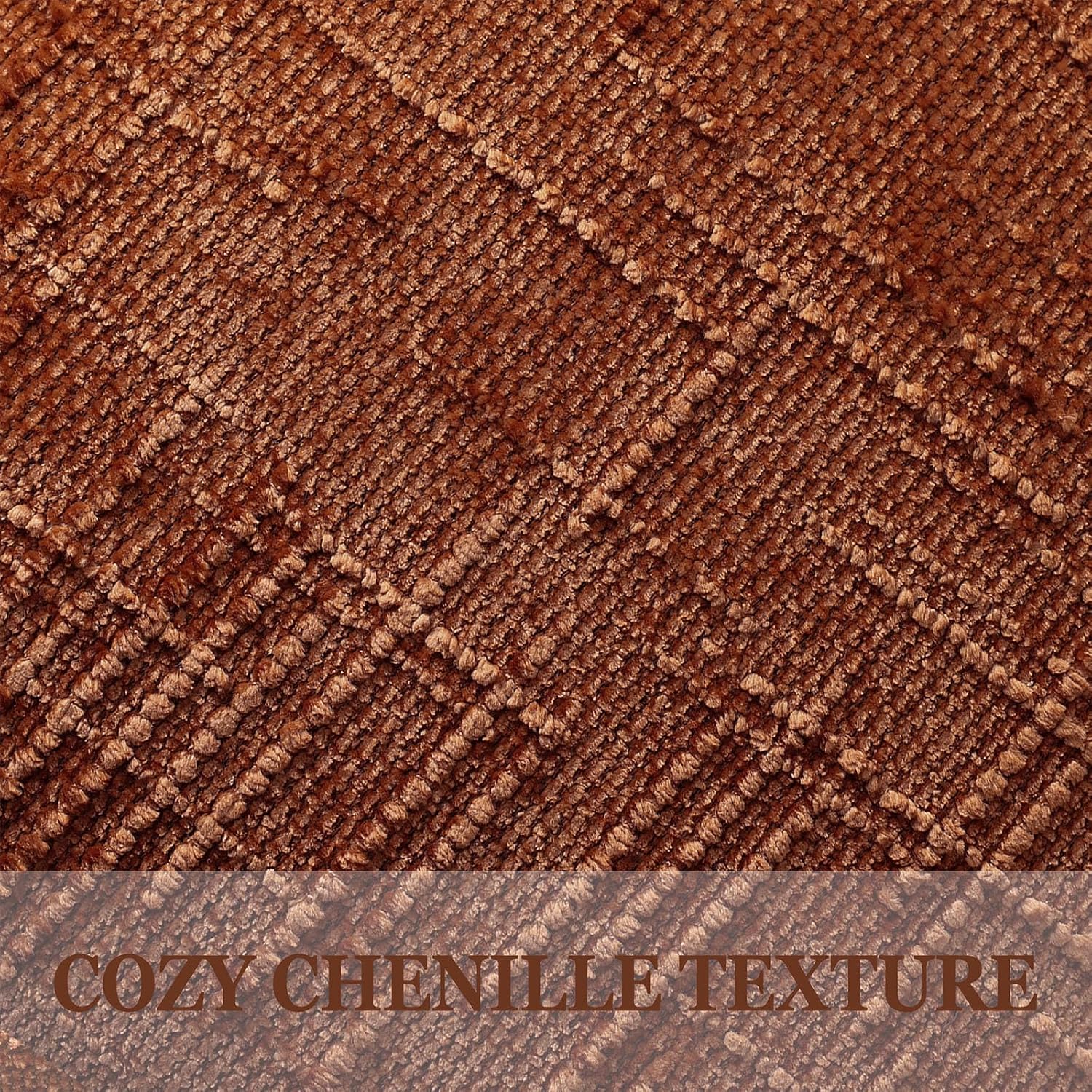 Pallene Rust Textured Chenille Throw Pillow Covers 18x18 Set of 2 | Soft Thick Slubby Decorative Pillow Covers Fall Modern Farmhouse Boho Pillow Cases for Sofa Couch Bed Living Room Home Decor