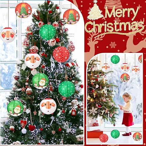 Miniatura 7 de Frienda 6 linternas de papel colgantes de Navidad, decoración colorida redonda de Papá Noel, copo de nieve, muñeco de nieve, árbol de Navidad,