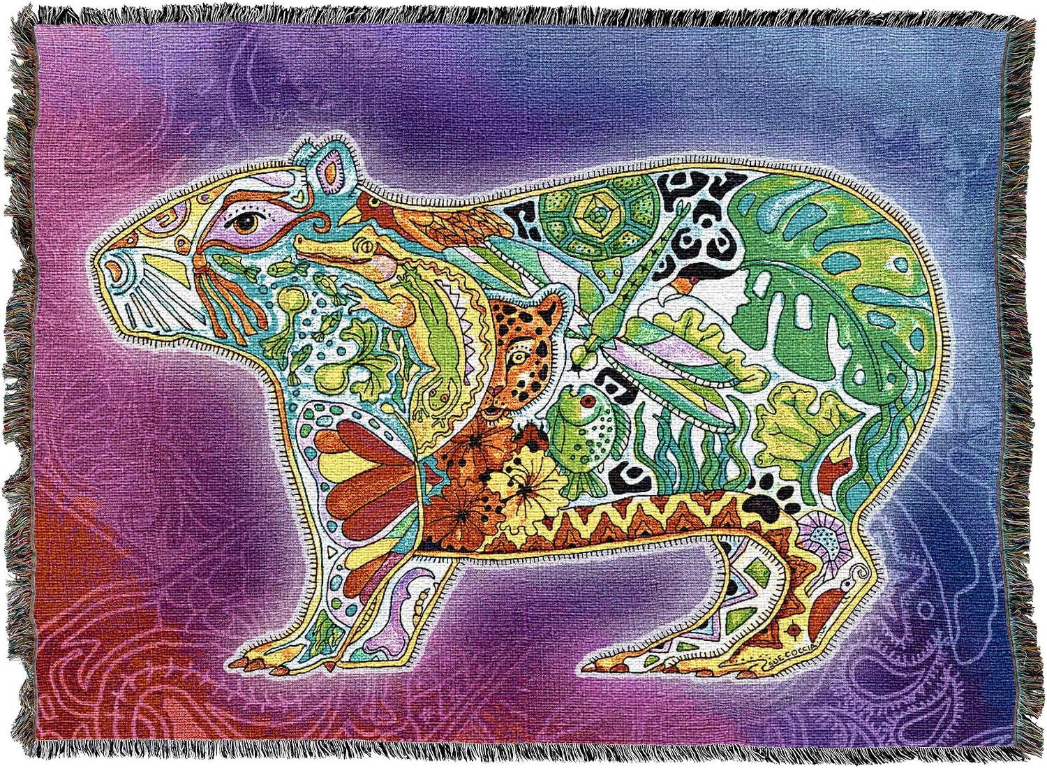 Pure Country Weavers Cabybara Blanket - Animal Spirits Totem by Sue Coccia - Gift Tapestry Throw Woven from Cotton - Made in the USA (72x54)